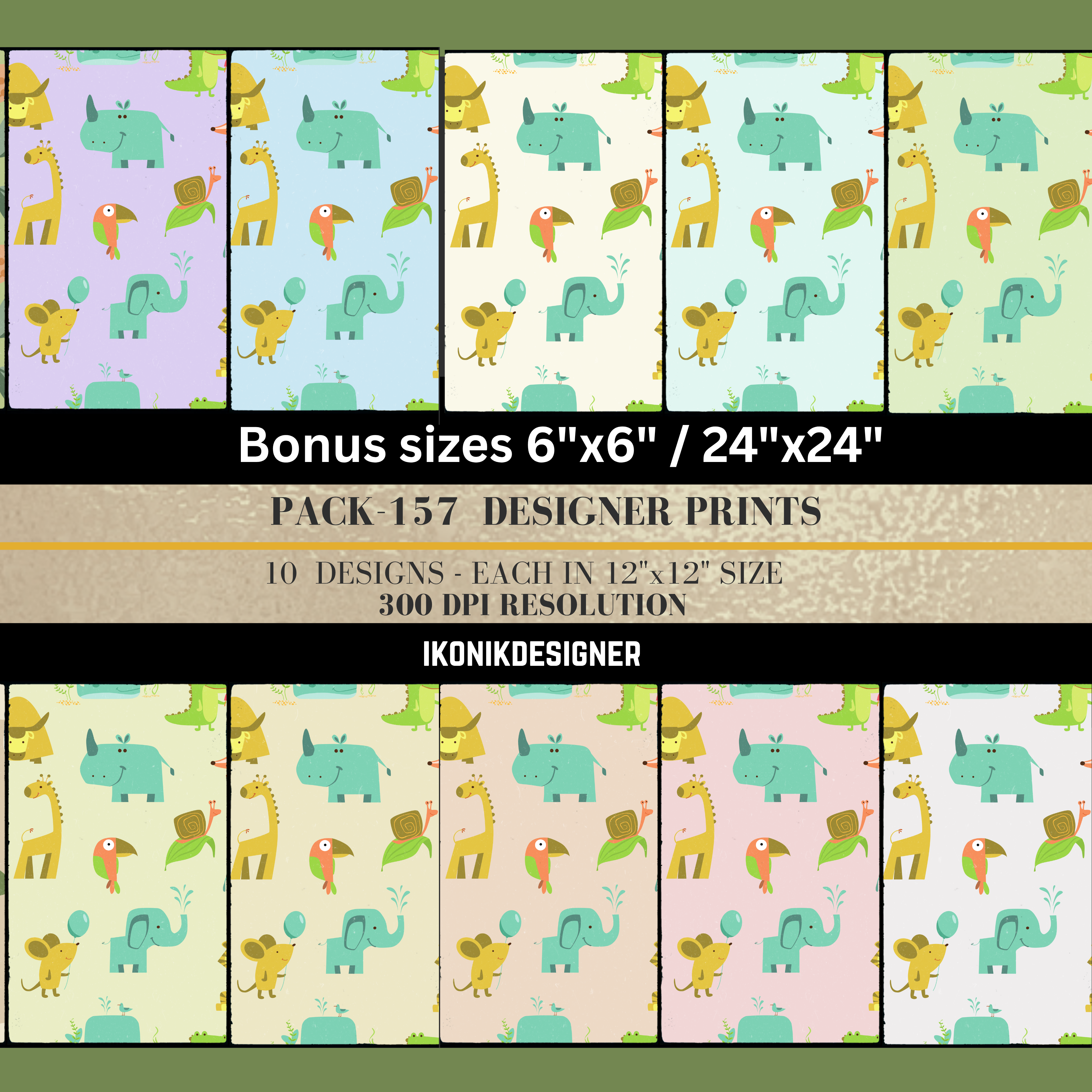 Seamless Pattern Digital Paper 12x12 with bonus sizes 6"x6"/24"x24", Repeat Pattern Background, Printable Scrapbook Paper, Kids Fabric Design|157