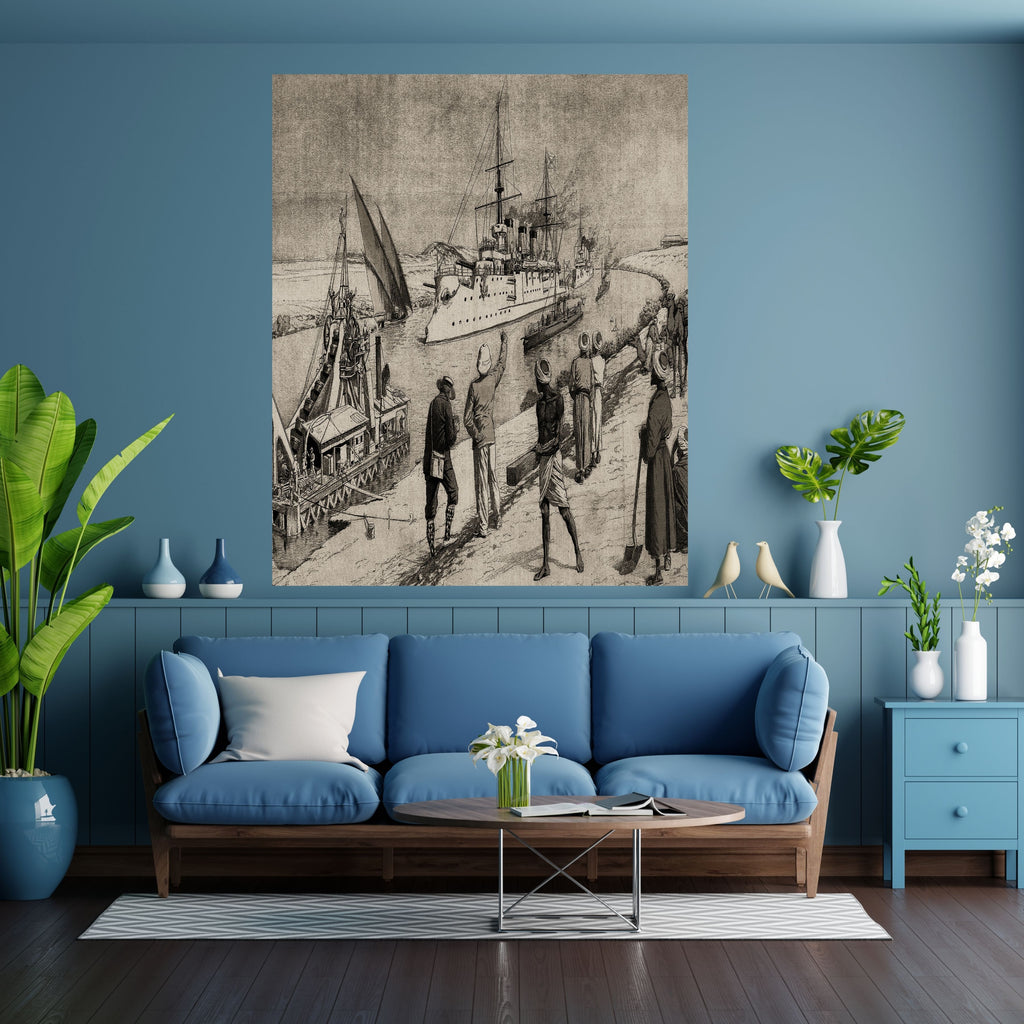 Vintage Coastal Harbor Wall Art for Commercial Use, Steamship and Sailboat Scene for Etsy and POD