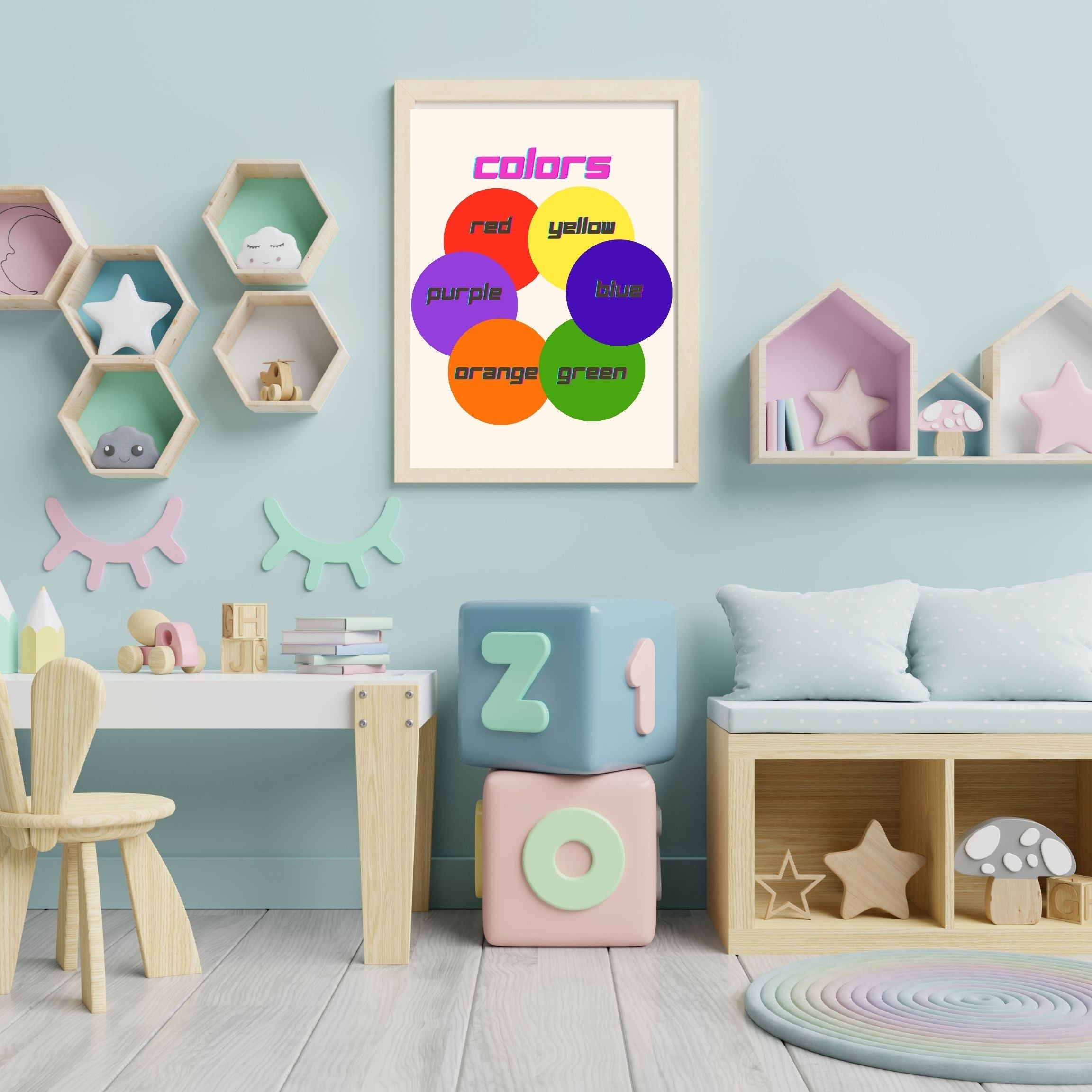 Learn Colors Wall Art for Kids | Educational Nursery Decor | Preschool Color Recognition Poster | Kids Printable Learning Art|ke3-2