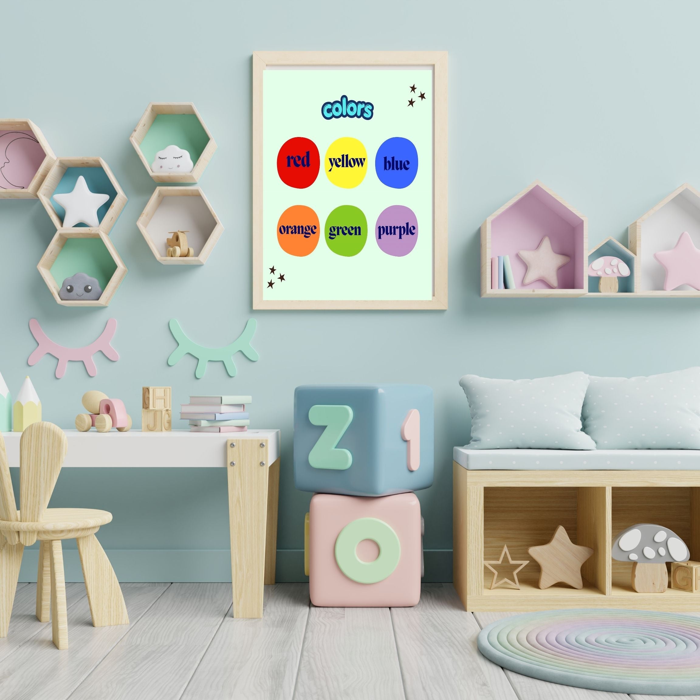 Learn Colors Wall Art for Kids | Educational Nursery Decor | Preschool Color Recognition Poster | Kids Printable Learning Art|ke3-6