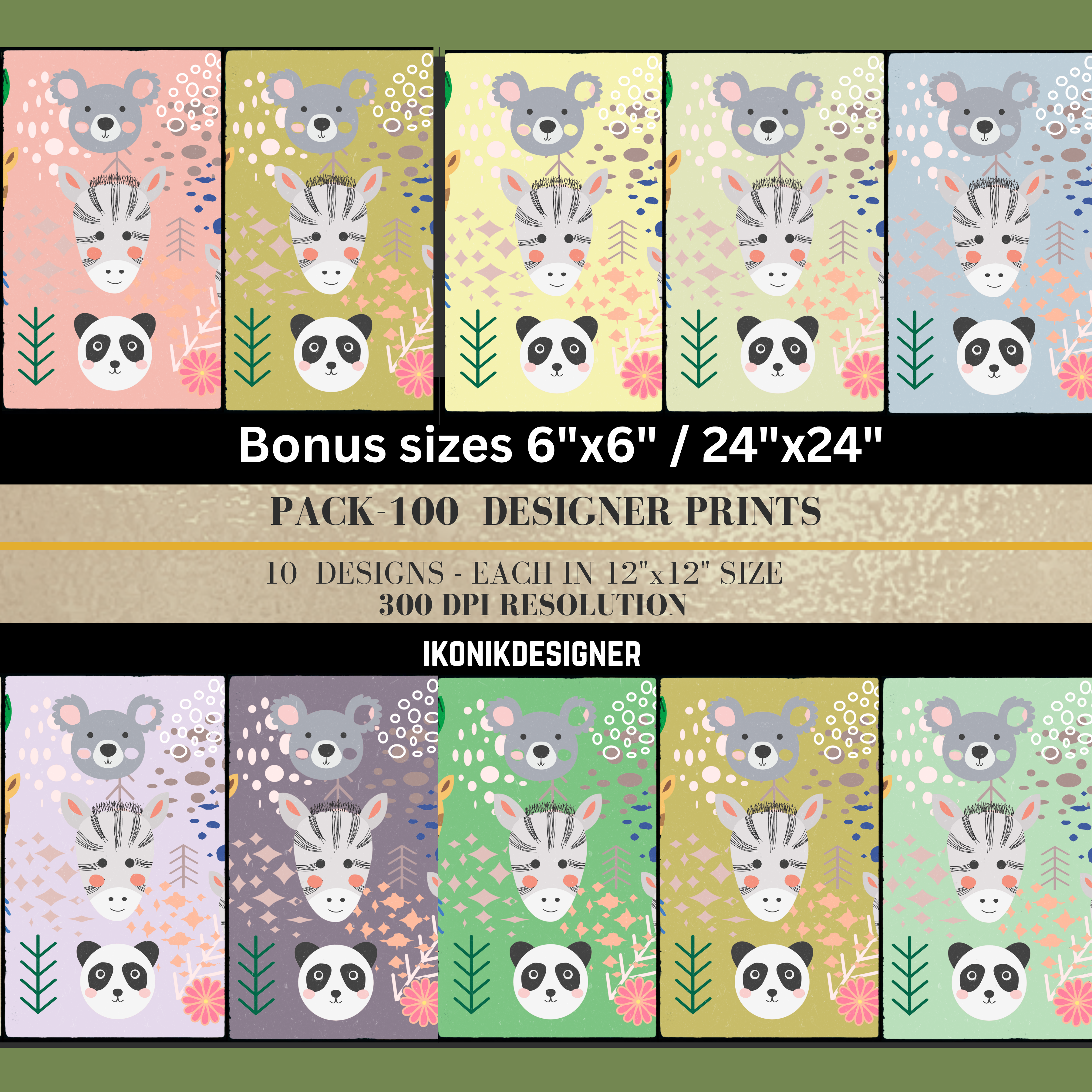 Commercial Use Kids Animal Seamless Pattern Bundle, Cute Cartoon Digital Paper, Nursery Backgrounds, POD, Fabric &amp; Packaging Design|100c