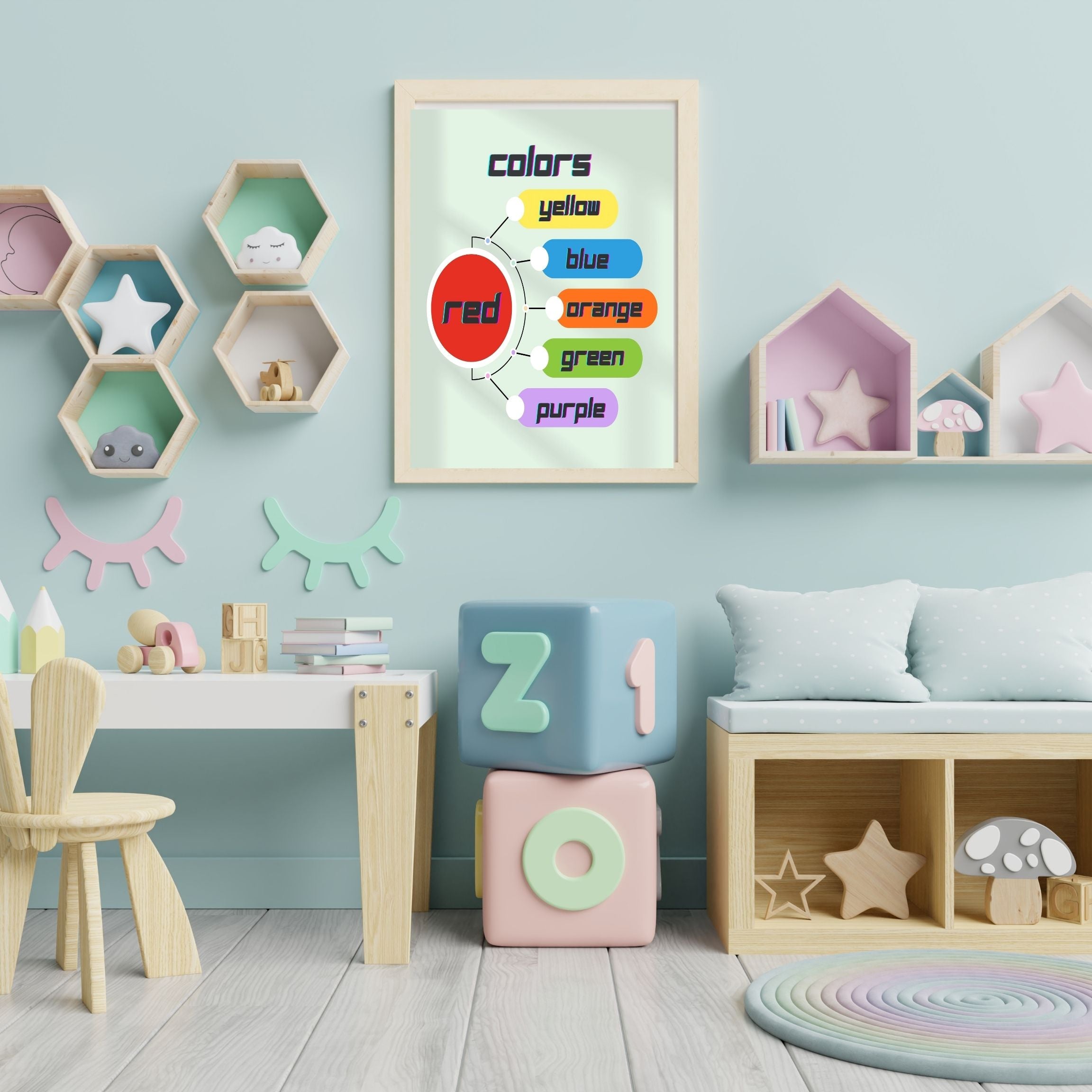 Learn Colors Wall Art for Kids | Educational Nursery Decor | Preschool Color Recognition Poster | Kids Printable Learning Art|ke3-4
