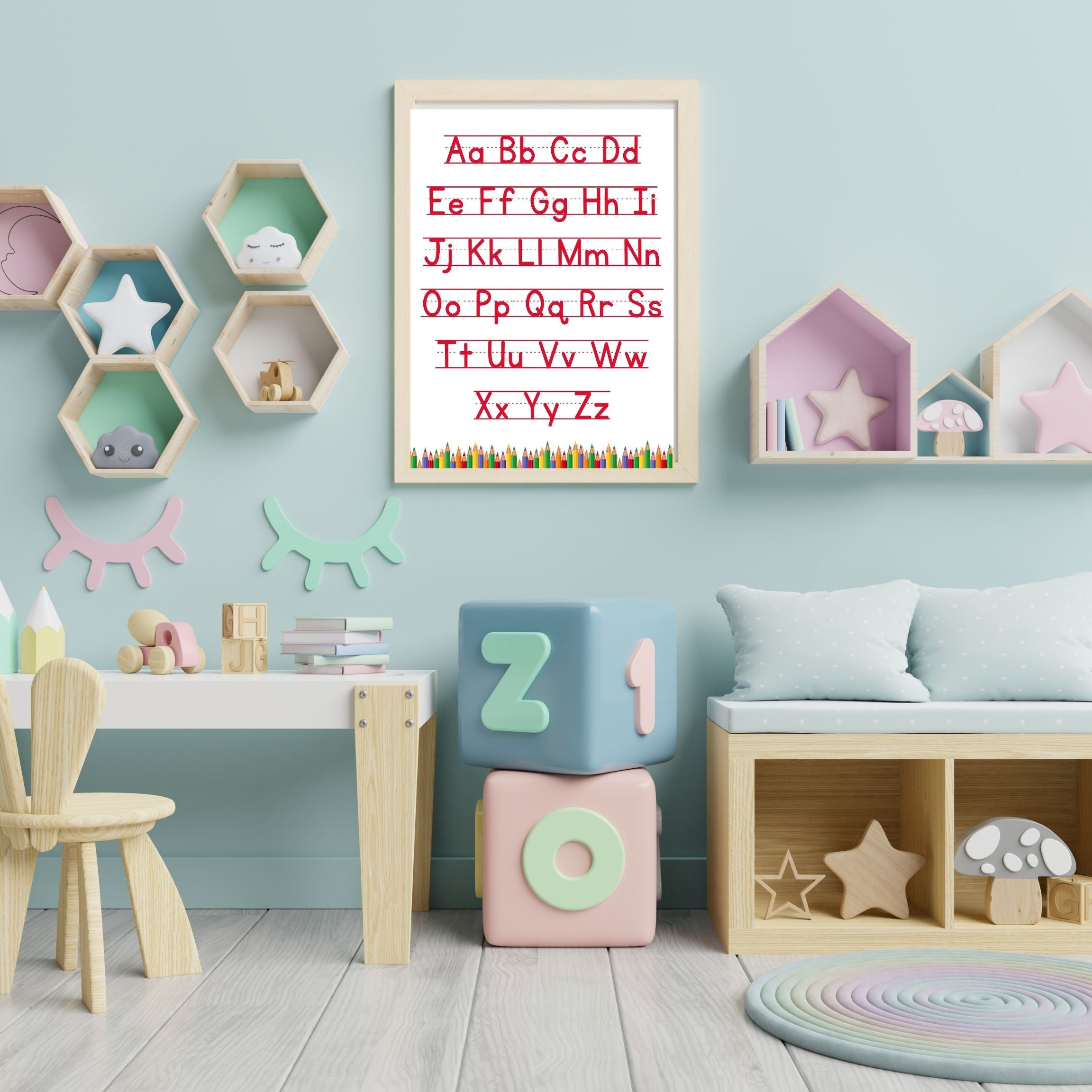 Alphabet Wall Art Printable, ABC Learning Poster, Kids Educational Decor, Nursery Wall Art, Preschool Classroom Print, Homeschool Decor, Digital Download|ke1-4