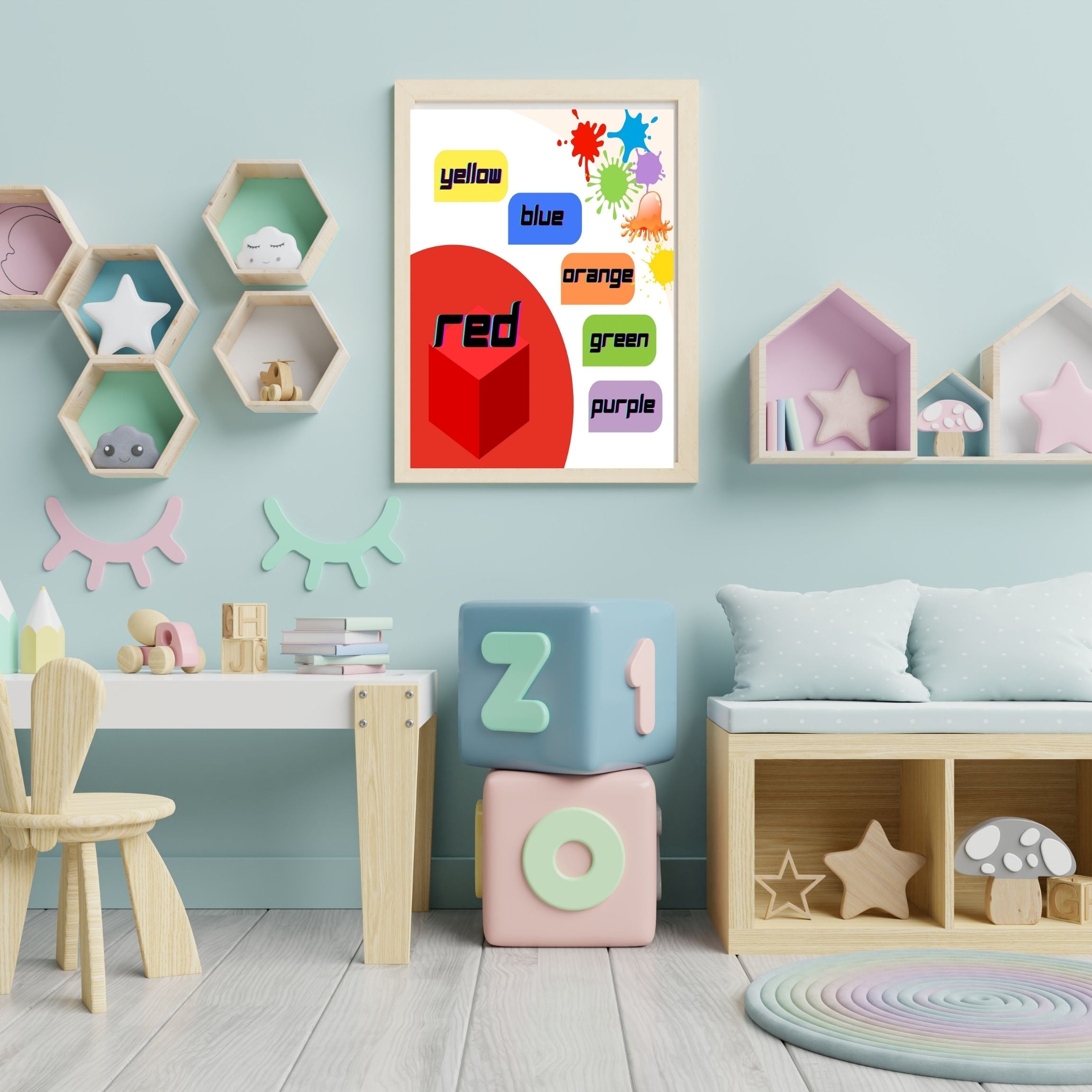 Learn Colors Wall Art for Kids | Educational Nursery Decor | Preschool Color Recognition Poster | Kids Printable Learning Art|ke3-8
