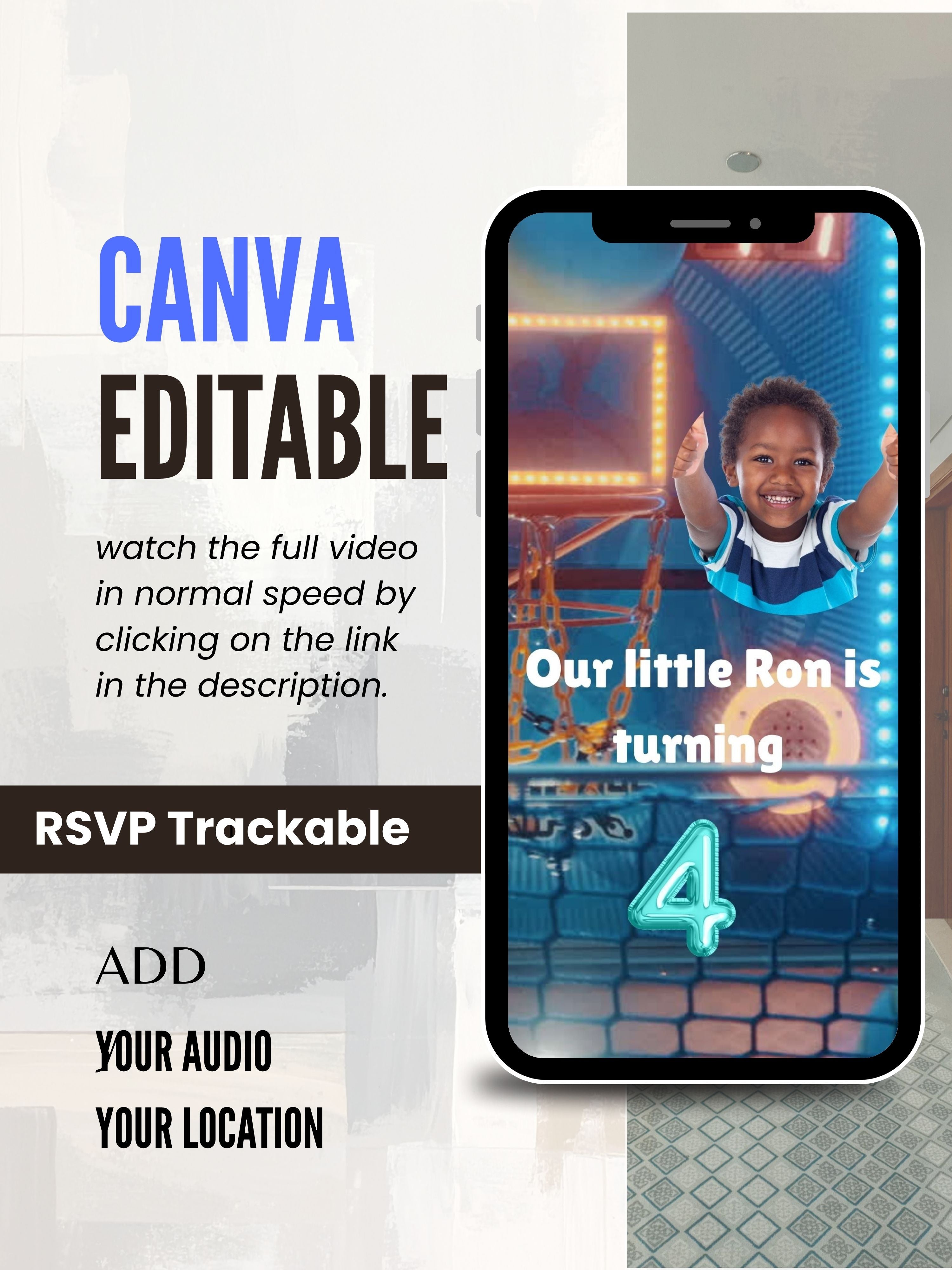 commercial use BASKETBALL kids Birthday Video Invitation | Canva pro Template | Kids Sports Party Invite | ki50c