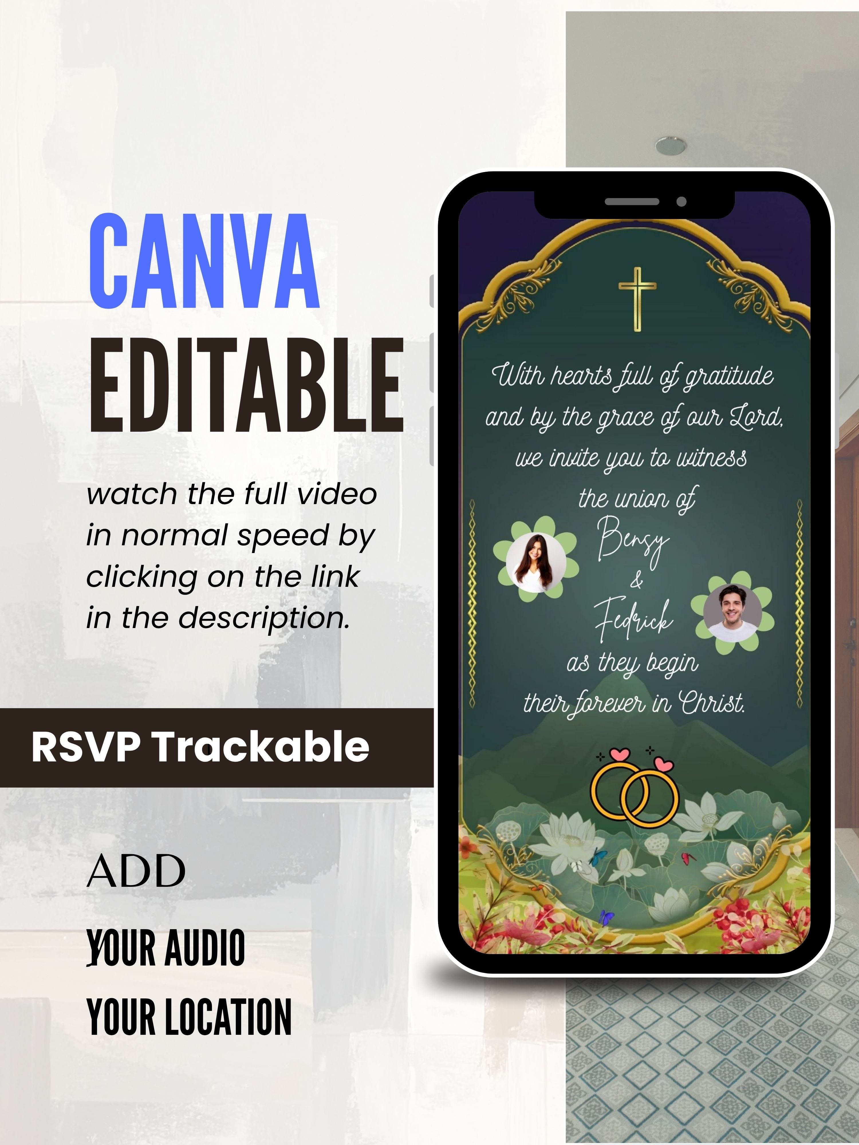 WI0008-CHURCH WEDDING Invitation Video Template | Editable Christian Wedding Invite |Digital Wedding Invitation |Wedding Video