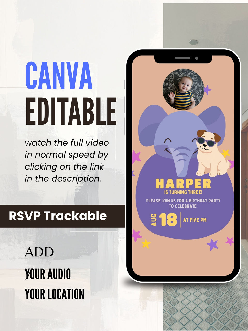ANIMAL THEME Birthday Invitation Video | Editable Canva pro Template | Kids Party Invite | ki25