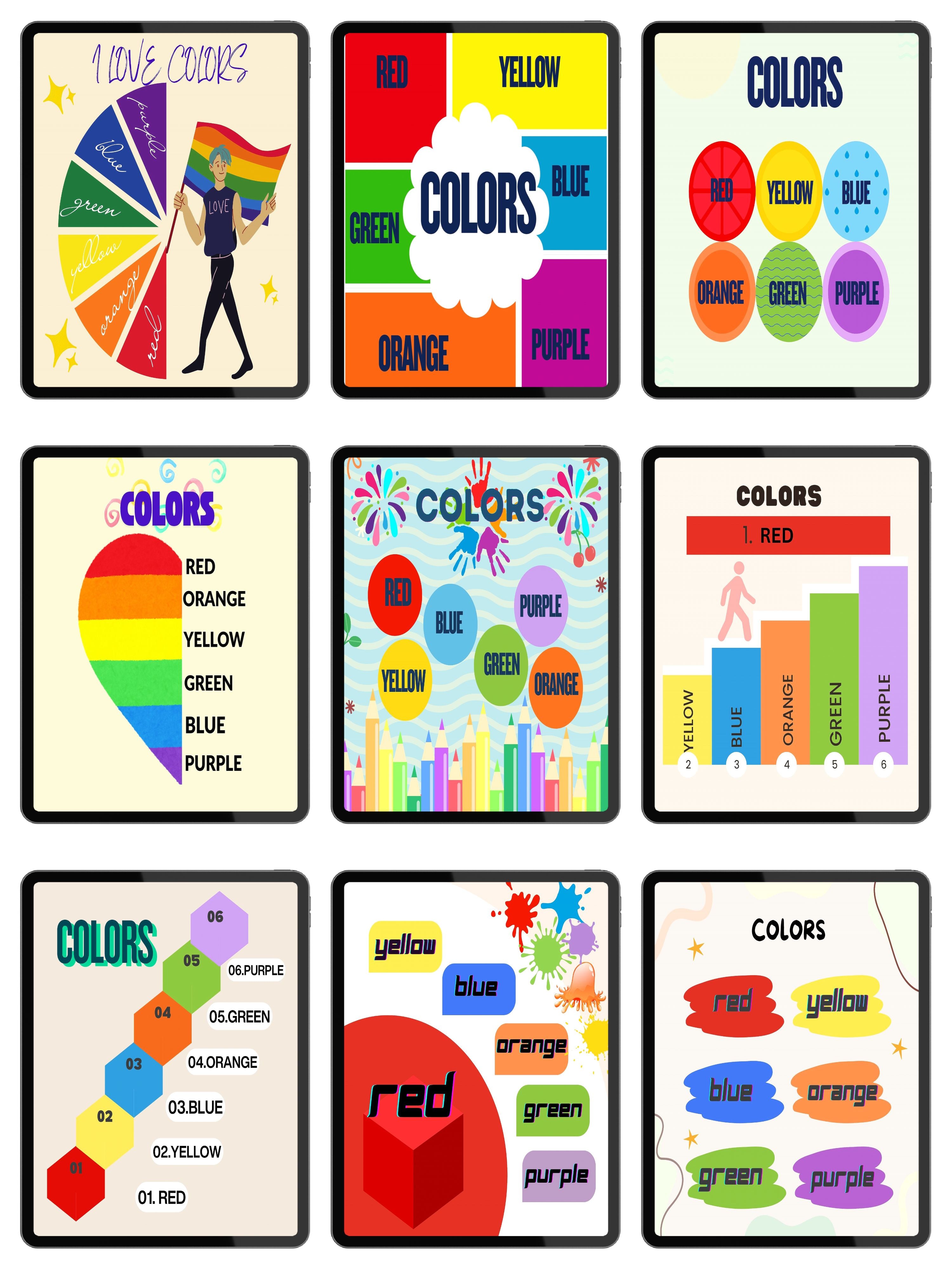 Bundle Color Wall Art 60 no. jpg files| 15 designs in 11+sizes|Color Learning Wall Art for Kids, Preschool Educational Poster, Nursery Printable Decor, Montessori Learning Prints|ke3
