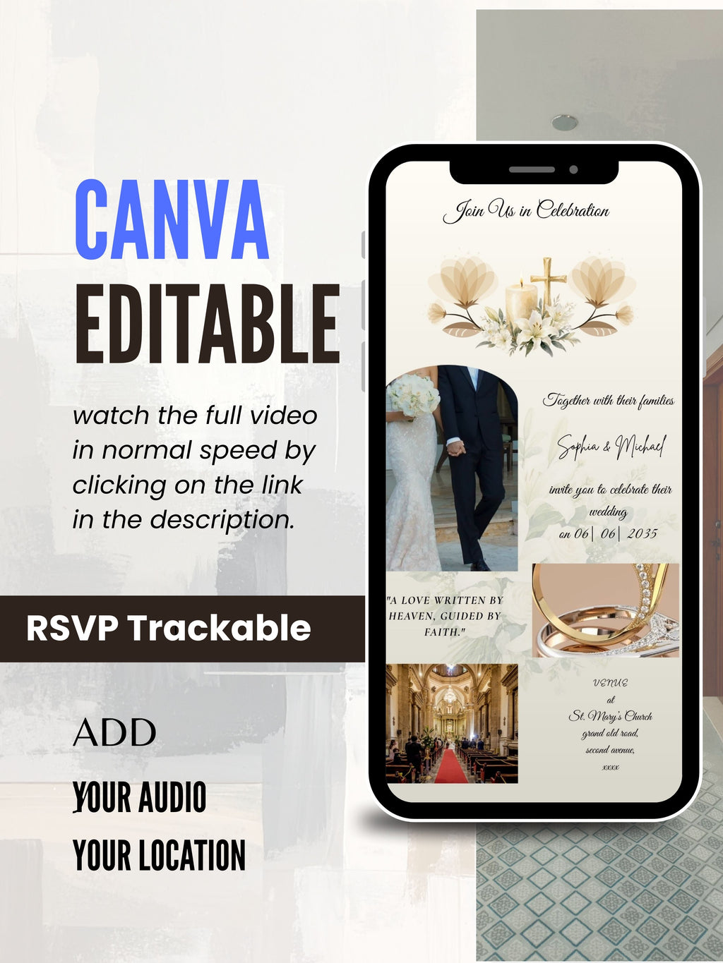 WI0018-CHURCH WEDDING Invitation Video Template | Editable Christian Wedding Invite |Digital Wedding Invitation |Wedding Video