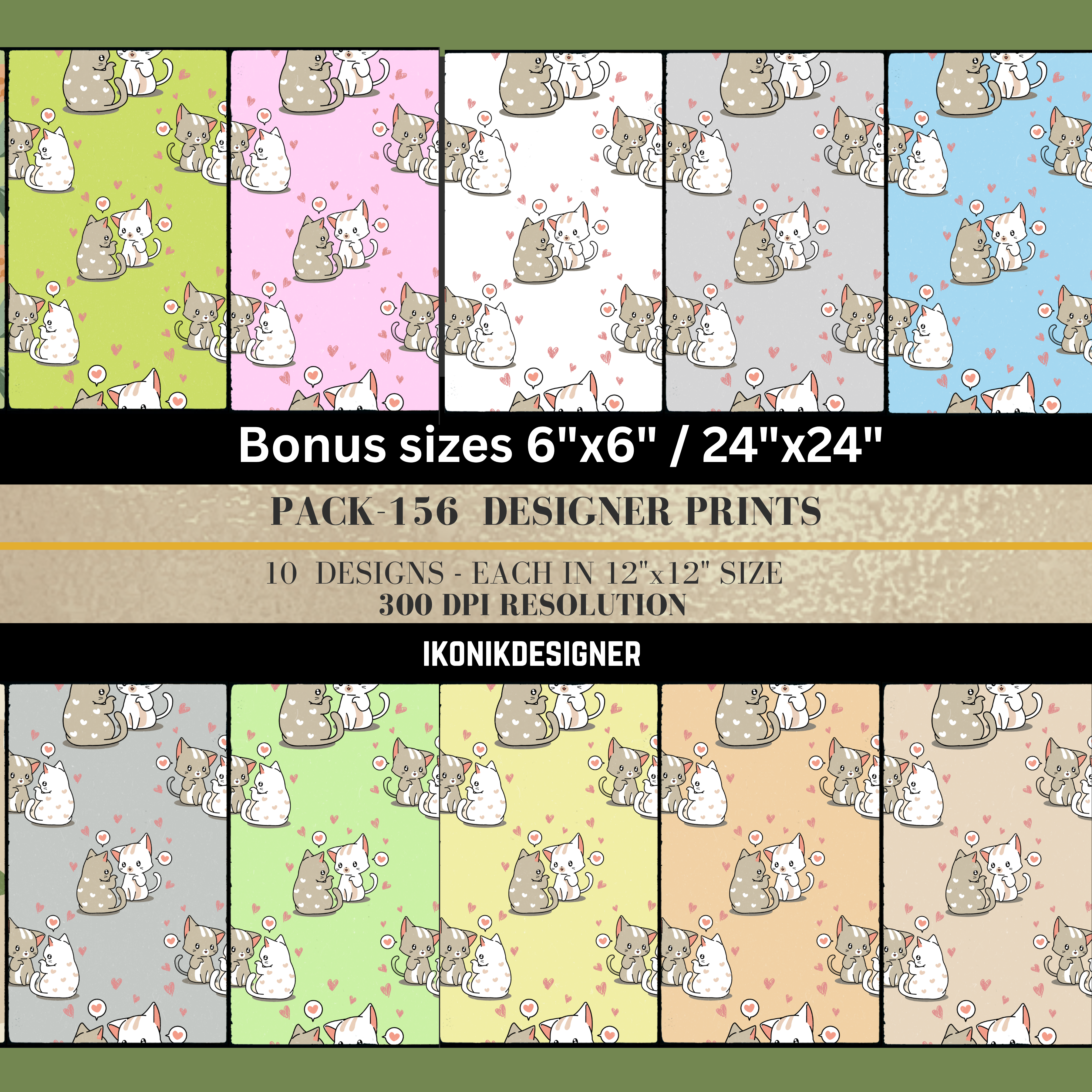 Seamless Pattern Digital Paper 12x12 with bonus sizes 6"x6"/24"x24", Repeat Pattern Background, Printable Scrapbook Paper, Kids Fabric Design|156