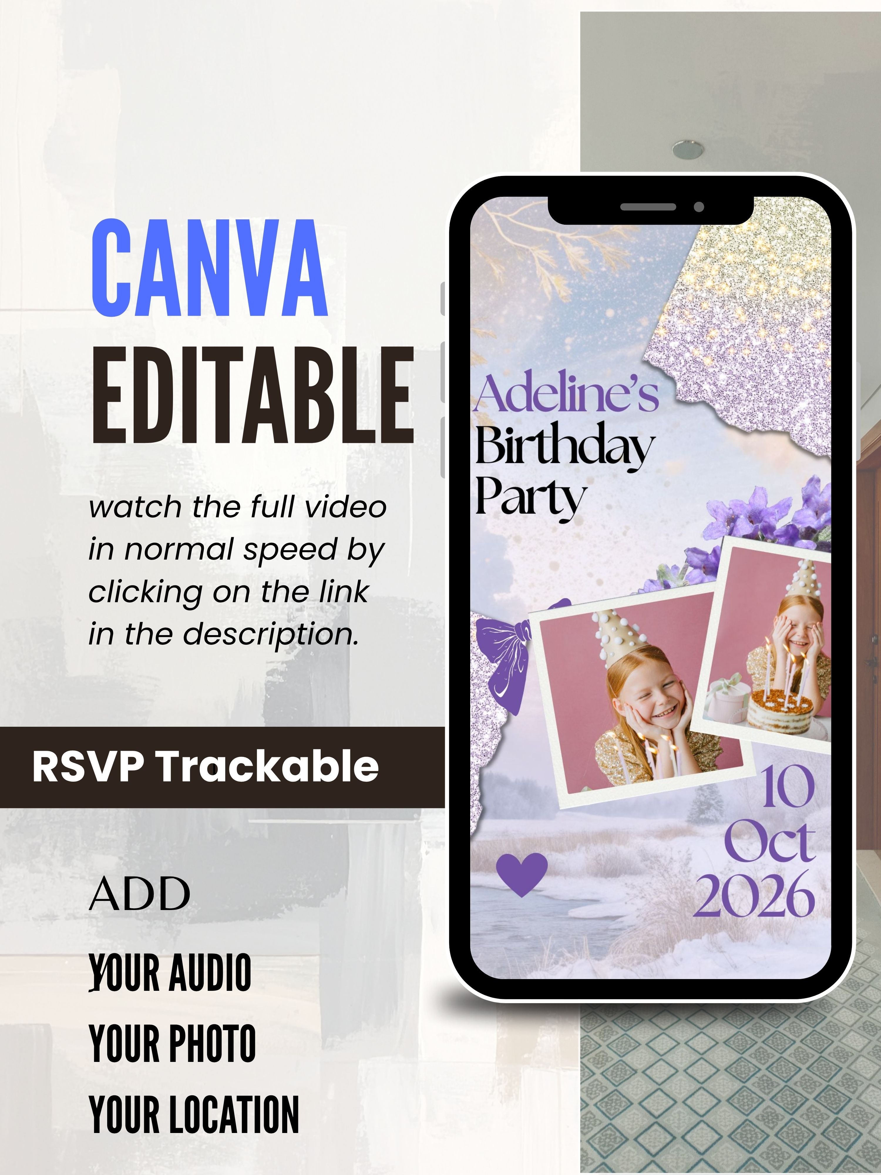 NATURE THEME Editable Birthday Video Invitation | Canva Pro Template | Woodland Kids Party Invite | Photo, Music, QR Code | Instant Download|ki13