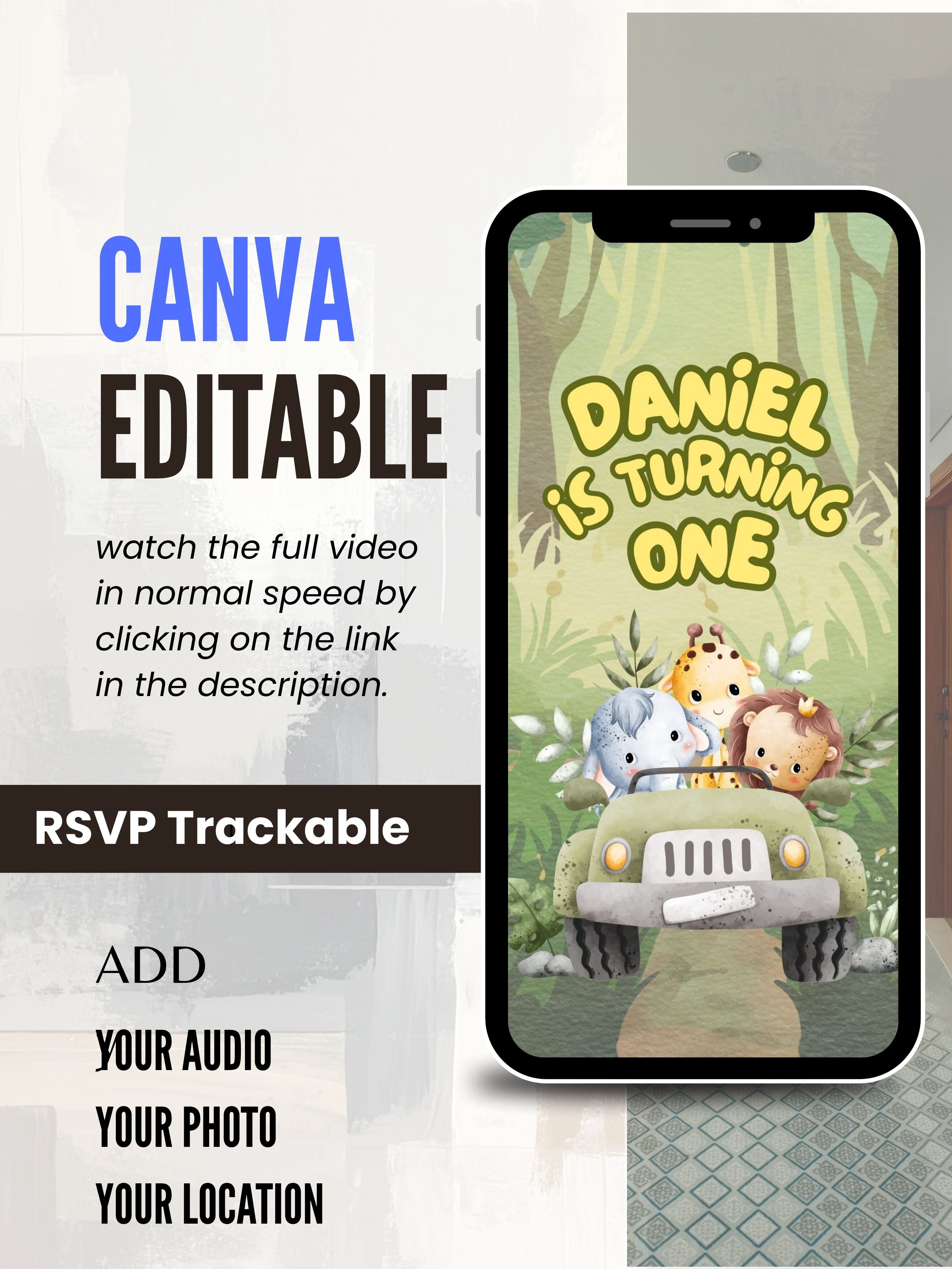 ANIMAL THEME Birthday Invitation Video | Editable Canva pro Template | Kids Party Invite | ki10