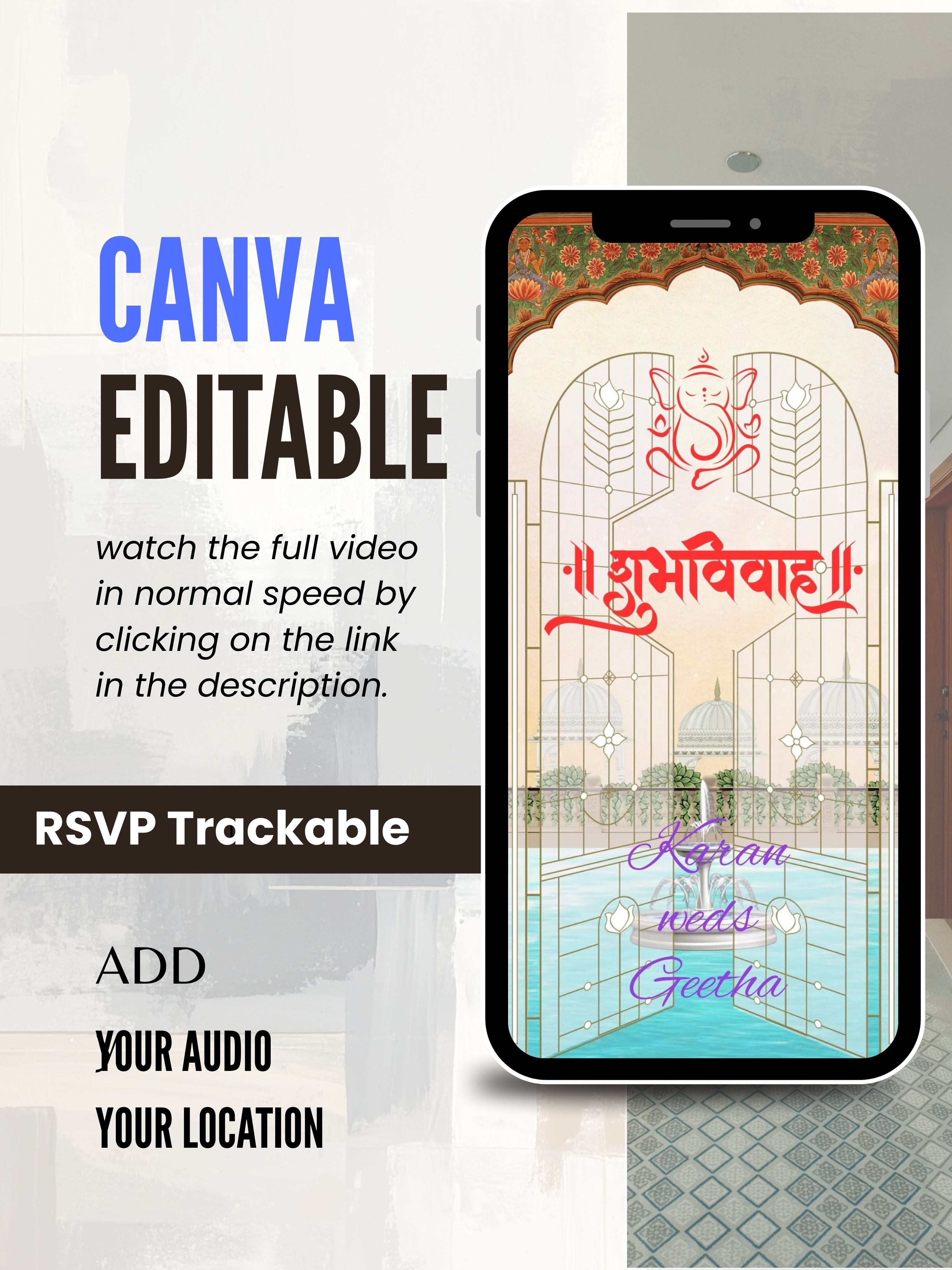 WI0001C-Commercial Use Indian Wedding Invitation Video Template | Editable Hindu Wedding Invite | Canva pro Digital Wedding Invitation | Luxury Save the Date | Wedding Video