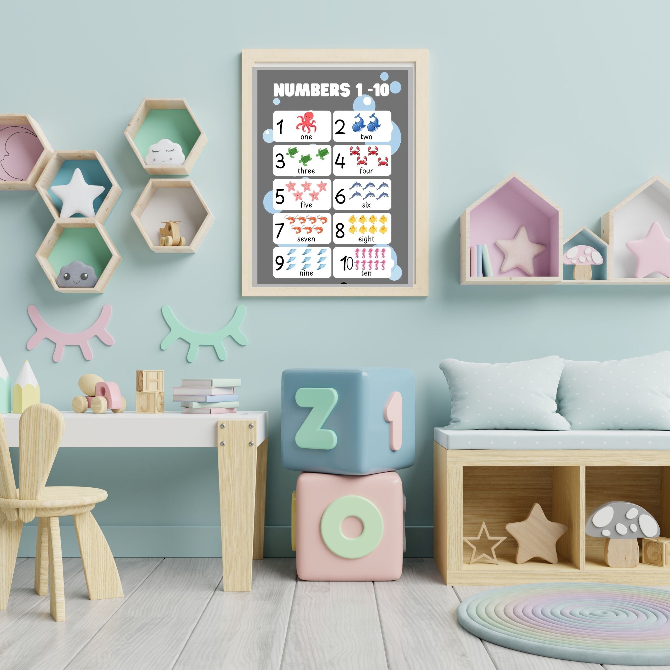 Number Wall Art for Kids 11+ sizes, Counting Poster Printable, Educational Nursery Decor, Preschool Learning Print, Math Wall Art, Digital Download|ke2-6