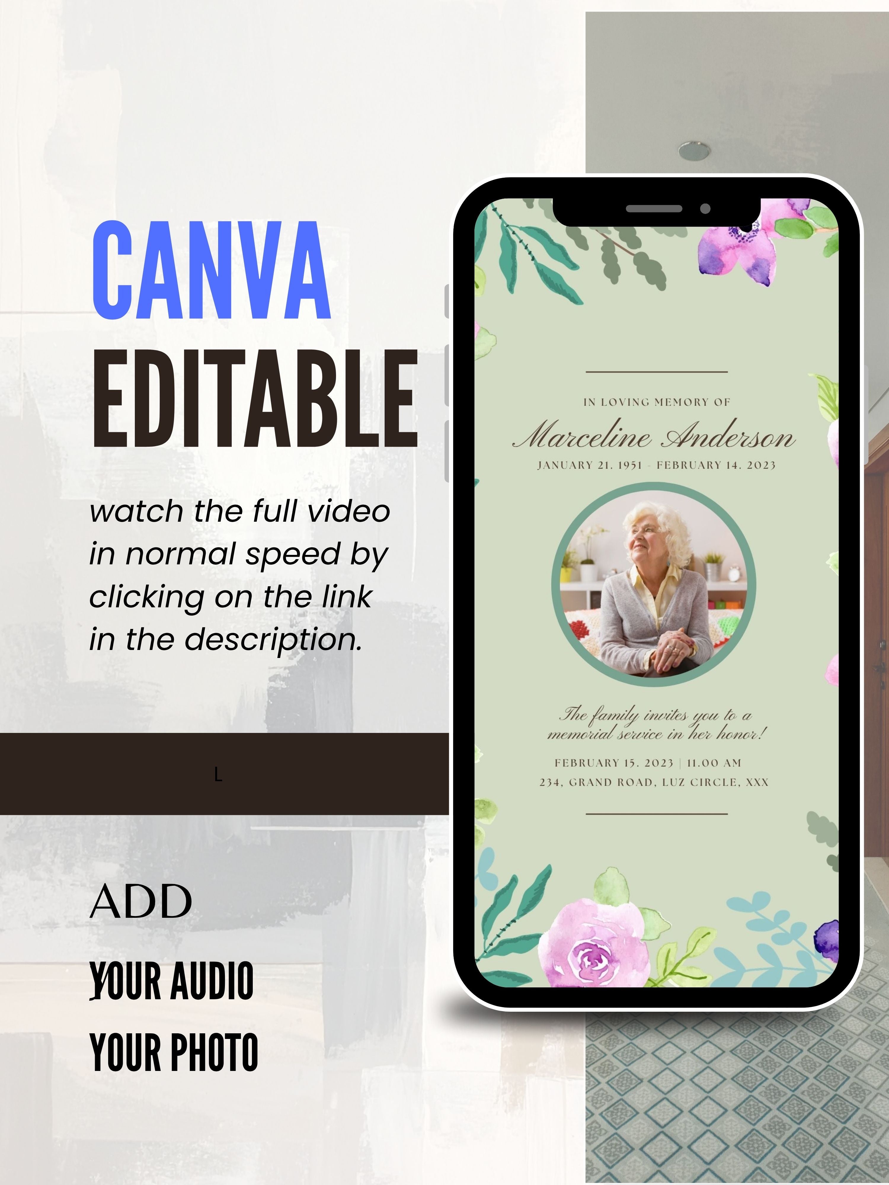 MEMORIAL SERVICE editable Invitation Video Template | Canva Celebration of Life Invite | In Loving Memory | Digital Memorial Announcement | Instant Download|ai7