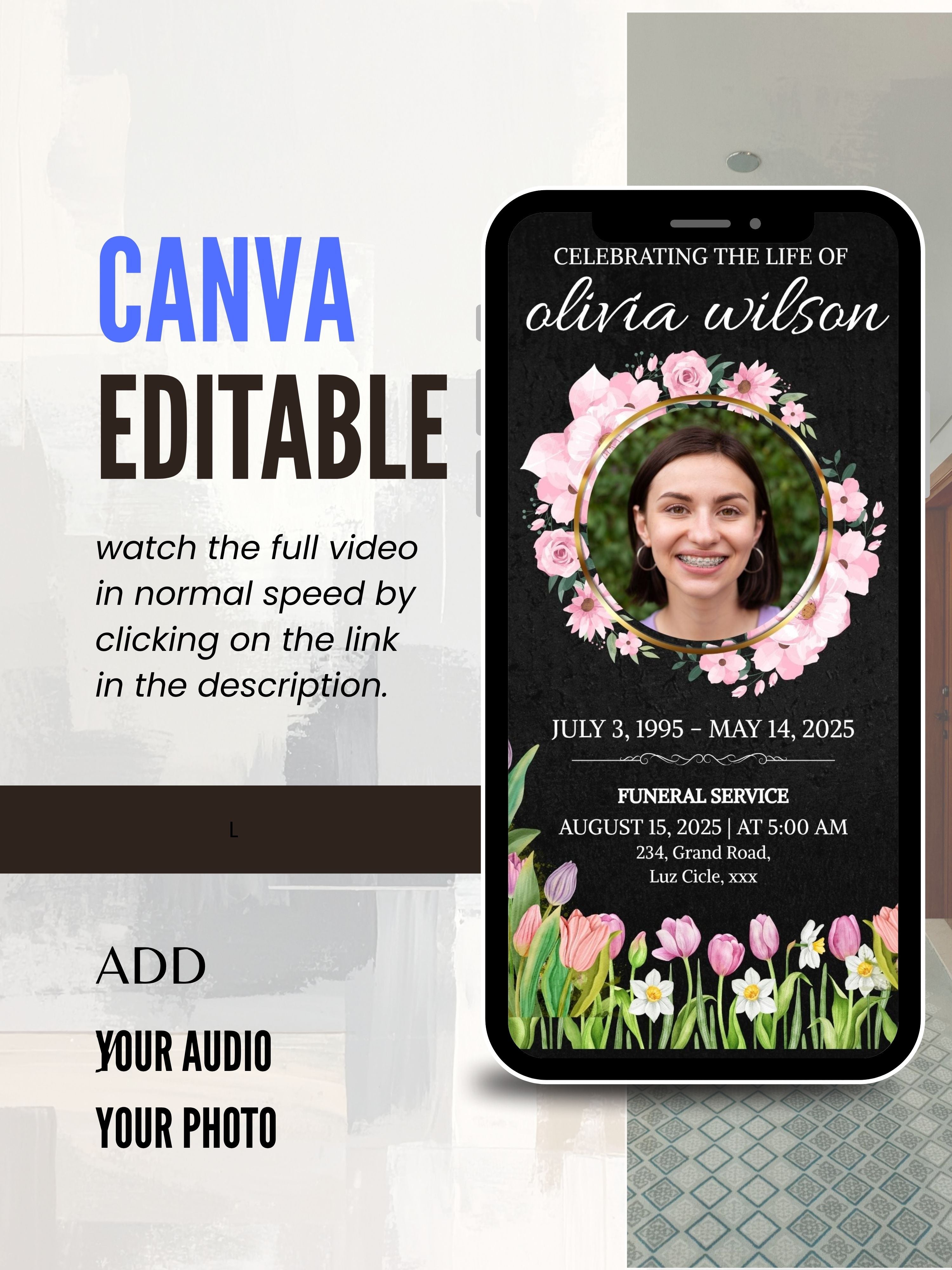 Commercial use FUNERAL SERVICE Invitation Video Template | Canva Funeral Invite | In Loving Memory | Celebration of Life | Memorial Service | Instant Download|ai4c