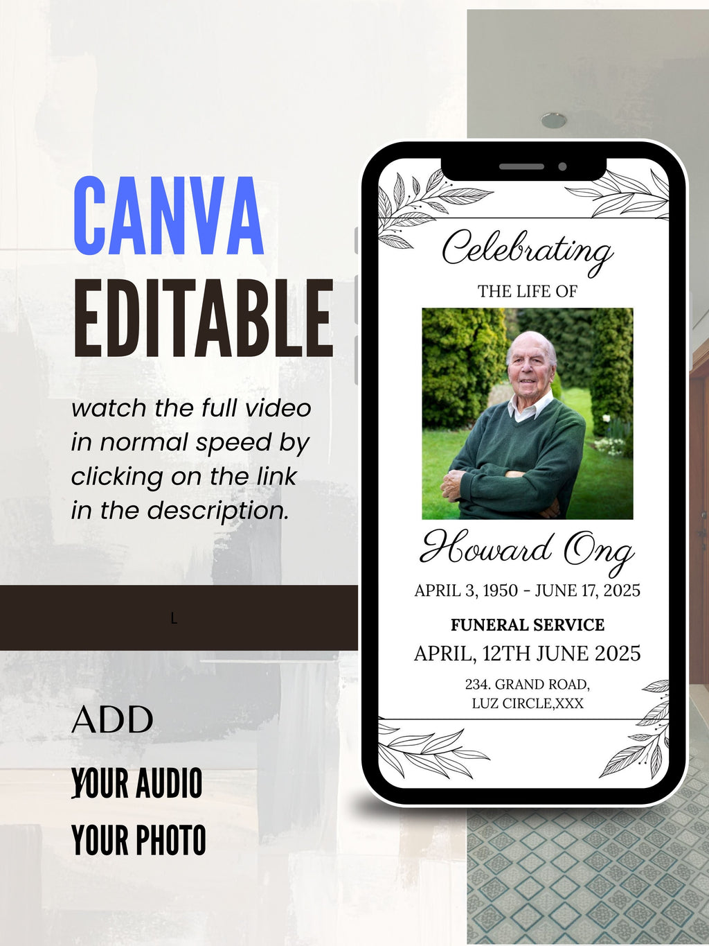 Commercial use FUNERAL SERVICE Invitation Video Template | Canva Funeral Invite | In Loving Memory | Celebration of Life | Memorial Service | Instant Download|ai5c