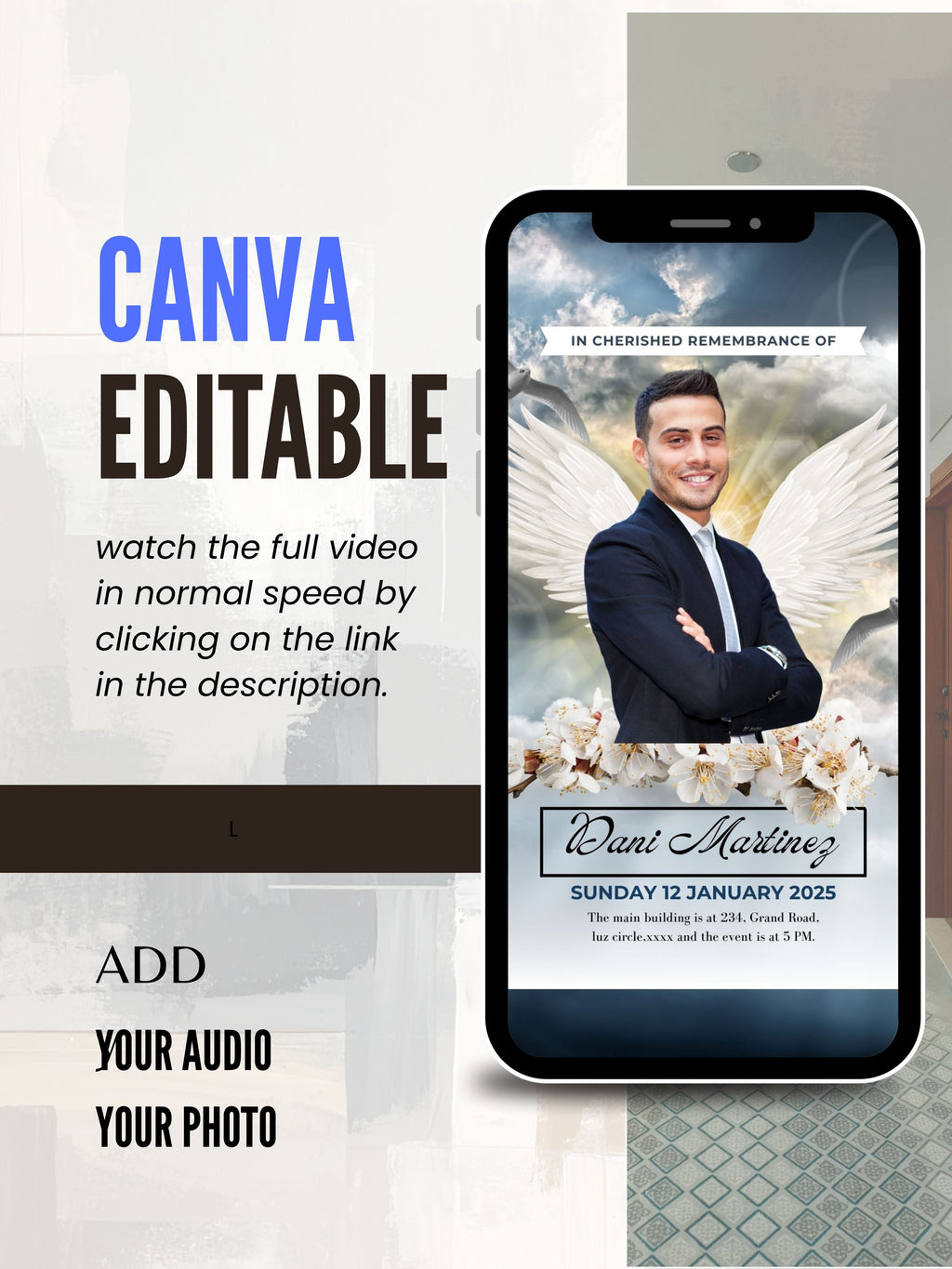 Commercial use MEMORIAL SERVICE editable Invitation Video Template | Canva Celebration of Life Invite | In Loving Memory | Digital Memorial Announcement | Instant Download|ai8c