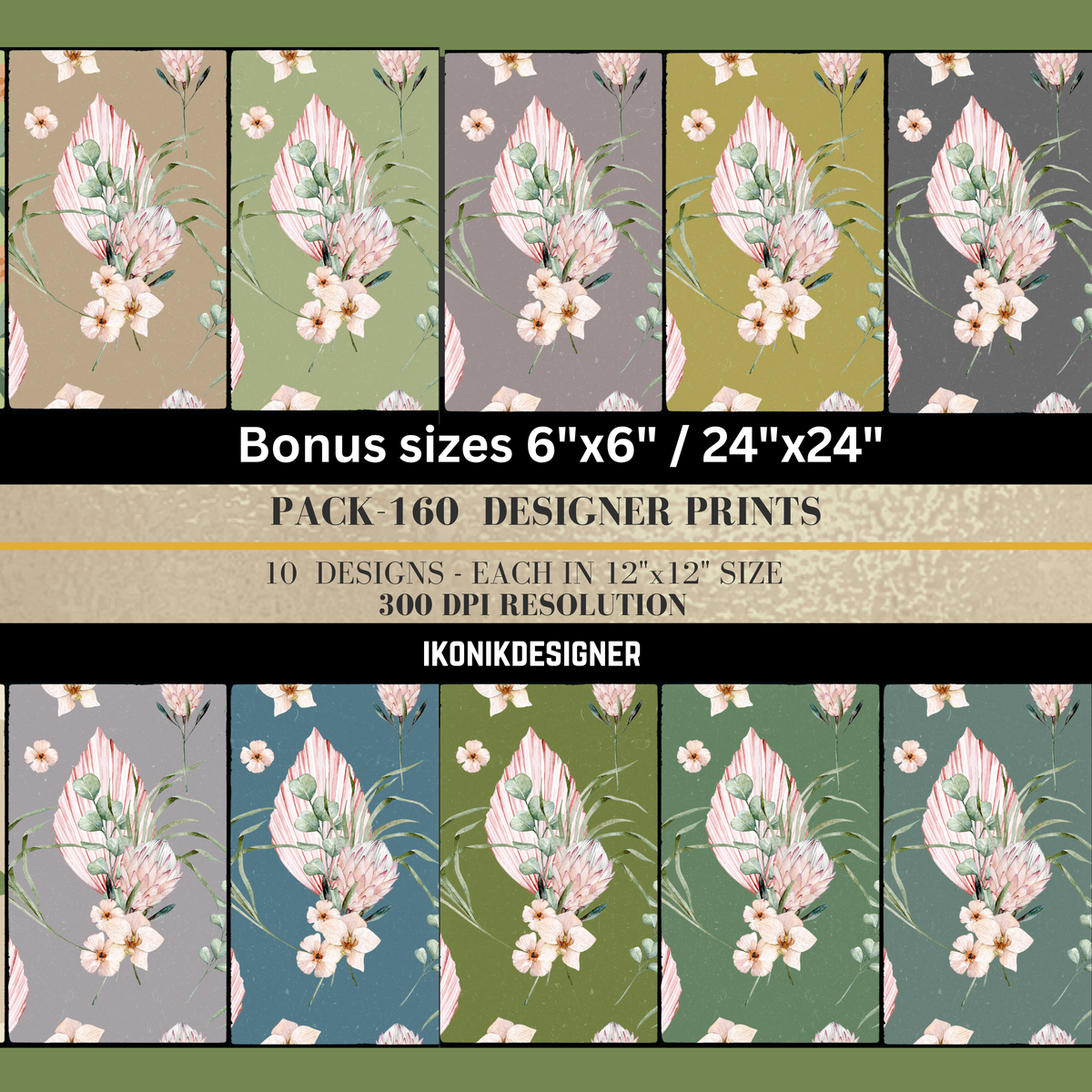 Grey Boho Protea Pampas Eucalyptus Tropical Floral Seamless Pattern Bundle 10 Colourways - Watercolour Digital Paper Blush Protea Orchid Wild Blooms Boho Wedding Bridal Personal Use