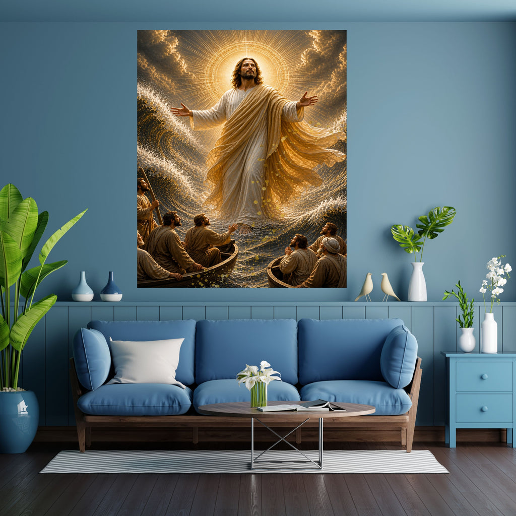 Jesus Lord Over the Storm Commercial Use Printable | Two Boats Both Arms Open Sheer Gold Mantle Sovereign Sea Miracle Wall Art Resell License | POD Etsy Faith Bundle