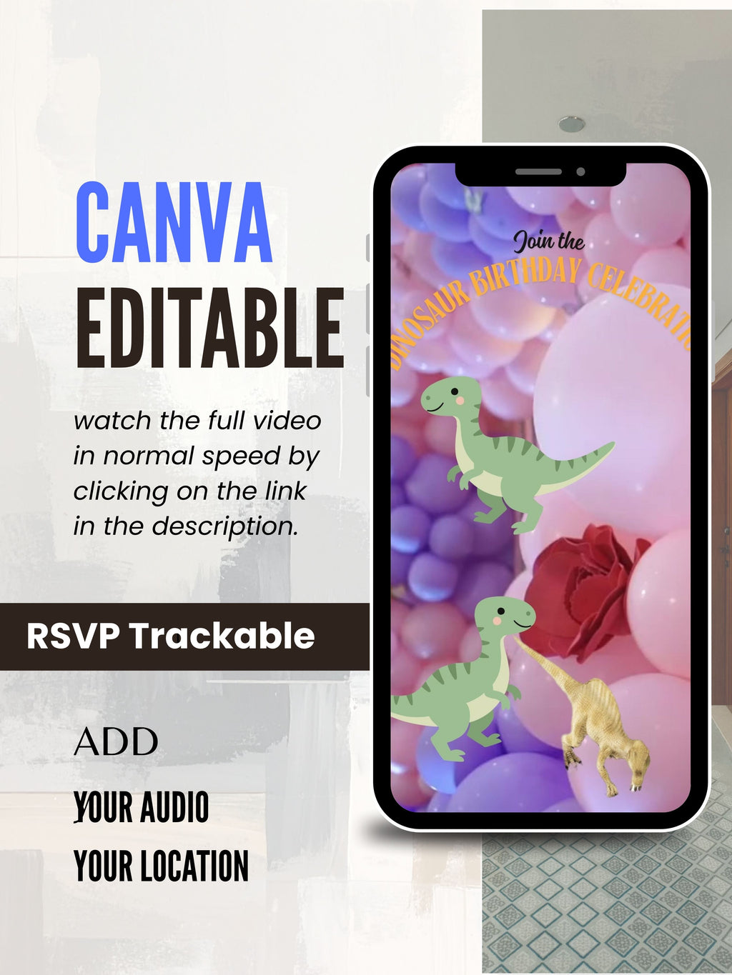 commercial use DINOSAUR Birthday Invitation Video | Editable Canva pro Template | Kids Party Invite | Digital Download|ki20c