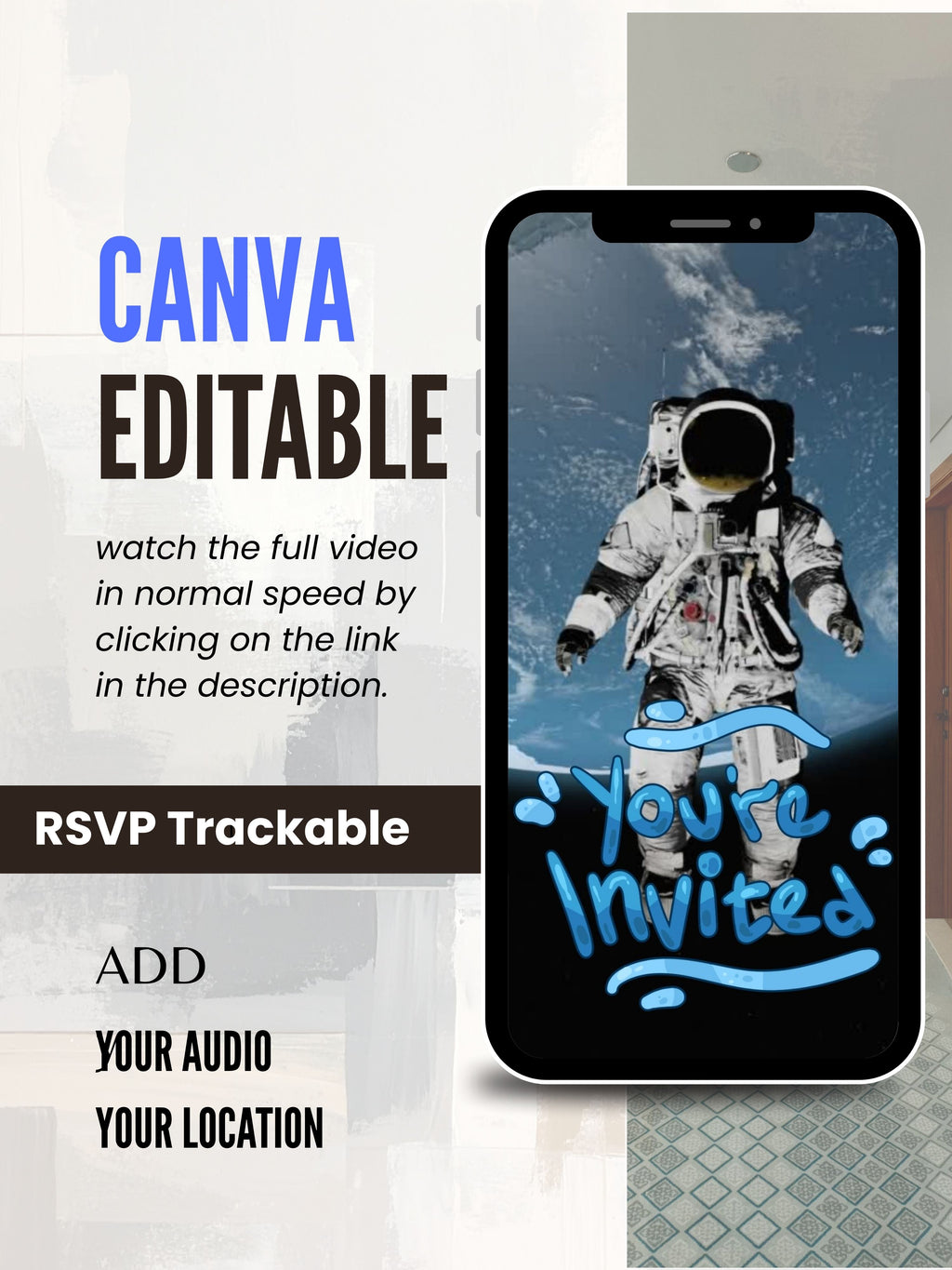 Astronaut Space Birthday Video Invitation Canva Commercial | Orbital Astronaut Planets Galaxy Cosmic Client | Child Photo RSVP Location QR | Commercial Licence
