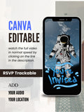 Astronaut Space Birthday Video Invitation Canva Commercial | Orbital Astronaut Planets Galaxy Cosmic Client | Child Photo RSVP Location QR | Commercial Licence