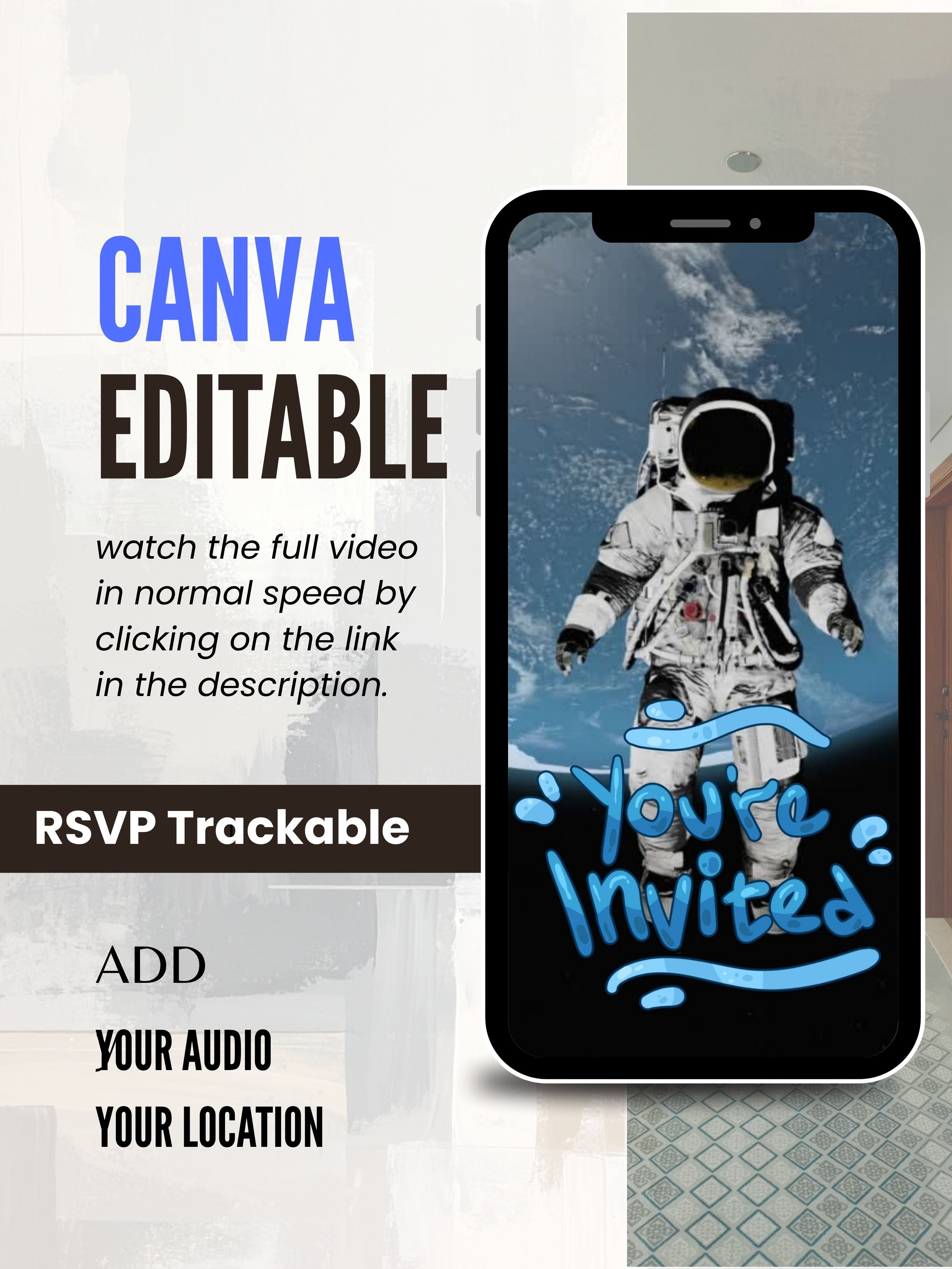Commercial use ASTRONAUT kids Space Birthday Video Invitation | Astronaut Kids Party Canva Pro Template | Rocket Theme Invite| Instant Download|ki31c