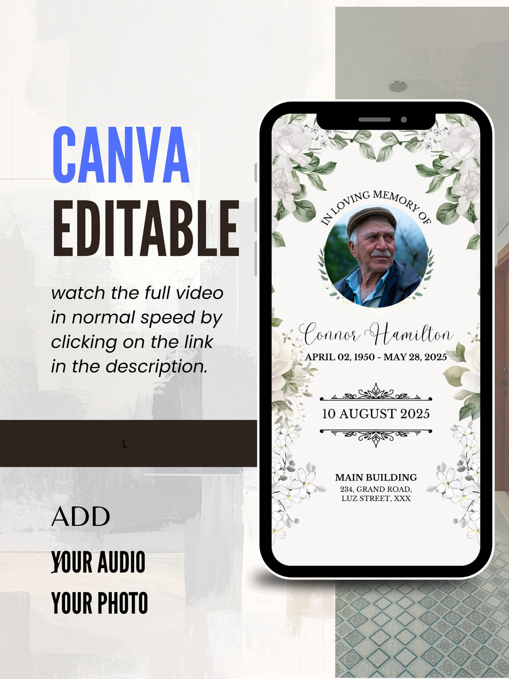 Commercial use MEMORIAL SERVICE editable Invitation Video Template | Canva Celebration of Life Invite | In Loving Memory | Digital Memorial Announcement | Instant Download|ai1c