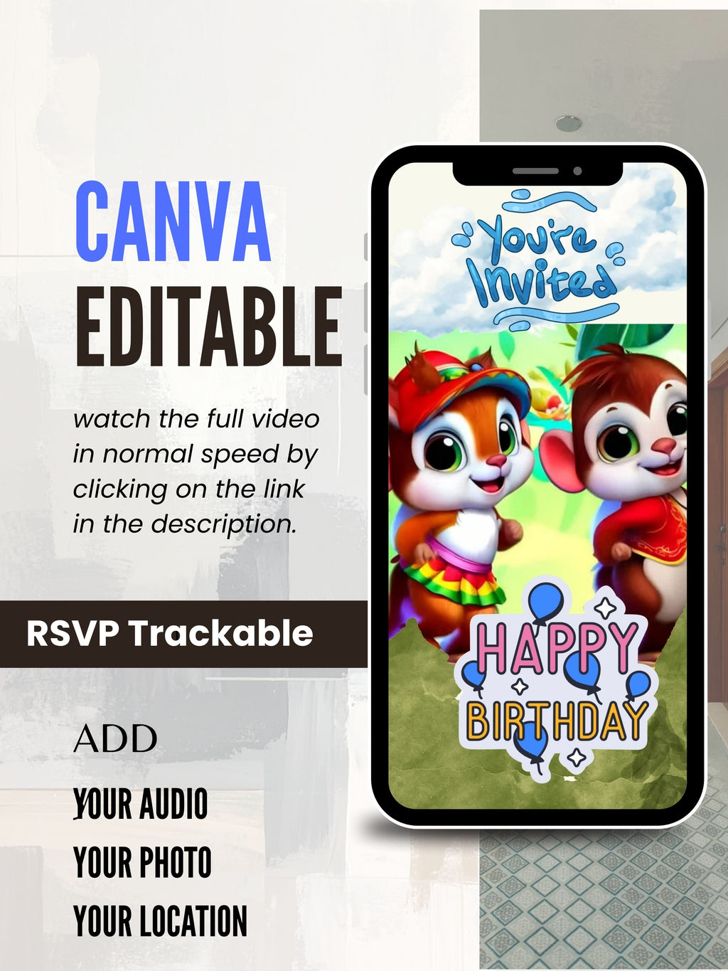 commercial use ANIMAL THEME Birthday Invitation Video | Editable Canva pro Template | Kids Party Invite | ki18c