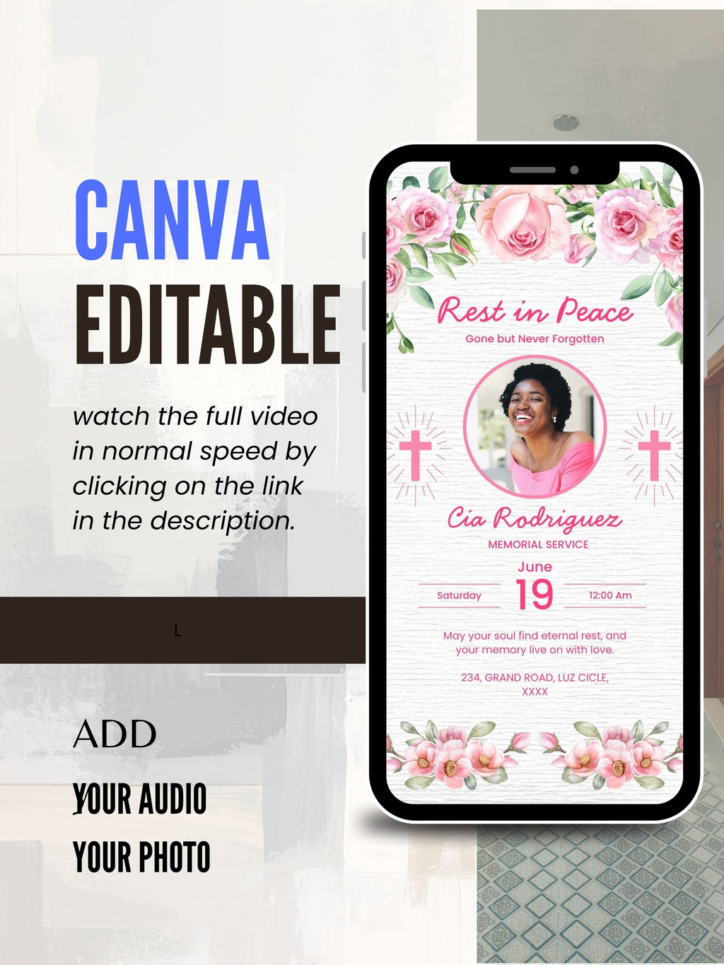 Commercial use MEMORIAL SERVICE editable Invitation Video Template | Canva Celebration of Life Invite | In Loving Memory | Digital Memorial Announcement | Instant Download|ai10c