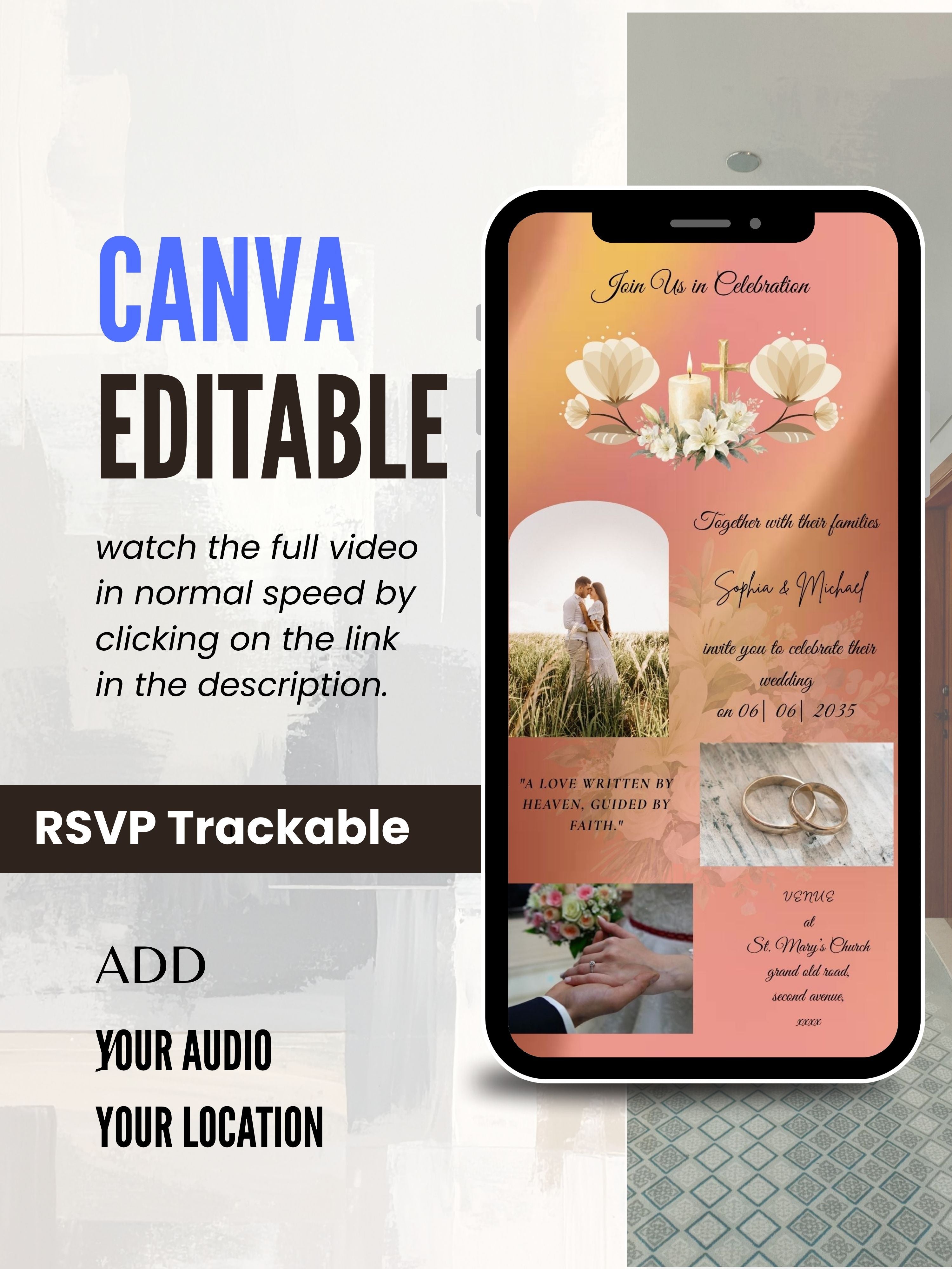 WI0017-CHURCH WEDDING Invitation Video Template | Editable Christian Wedding Invite |Digital Wedding Invitation |Wedding Video