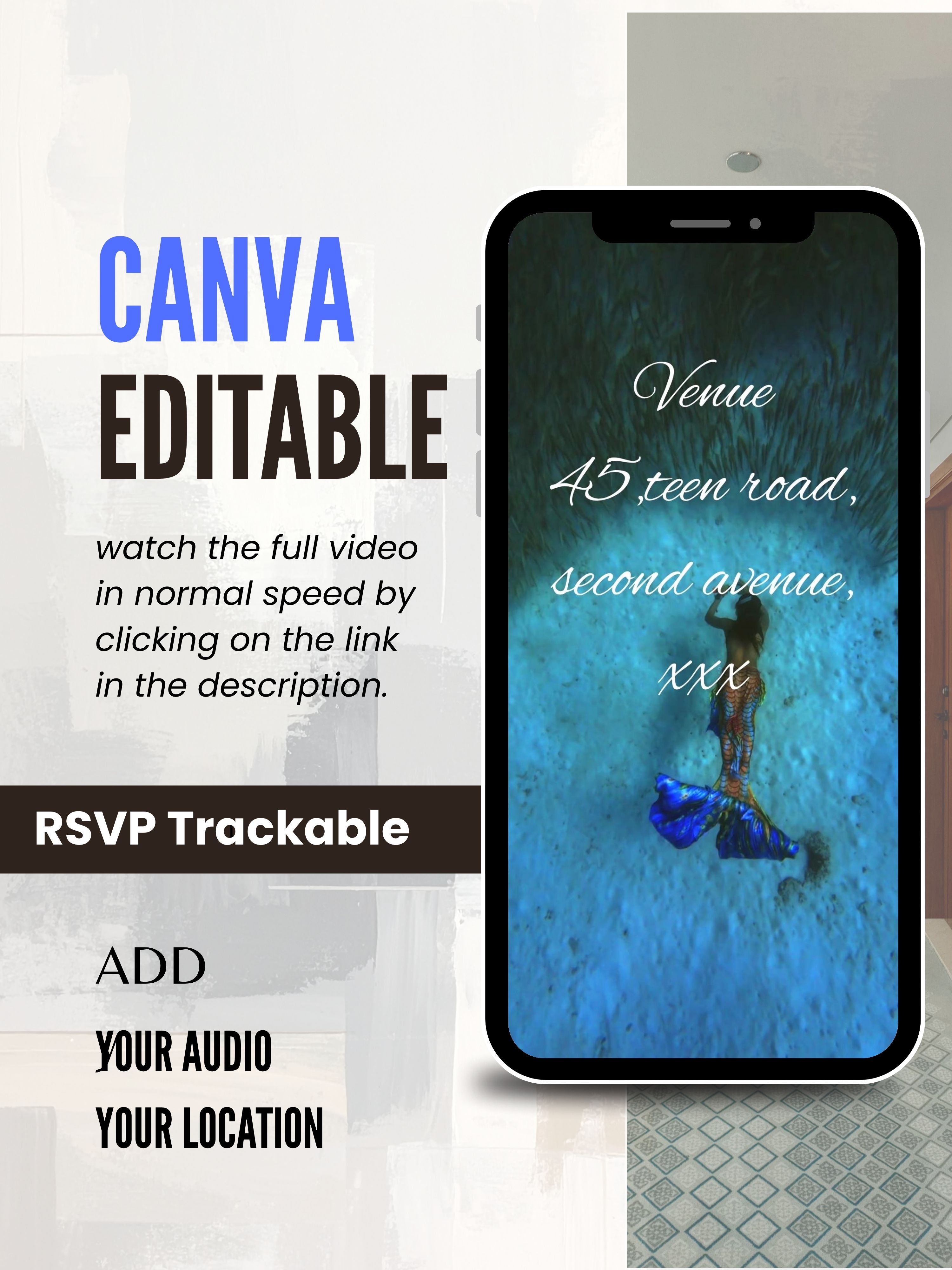 commercial use MERMAID Birthday Invitation Video | Editable Canva pro Template | Kids Party Invite | Digital Download|ki49c
