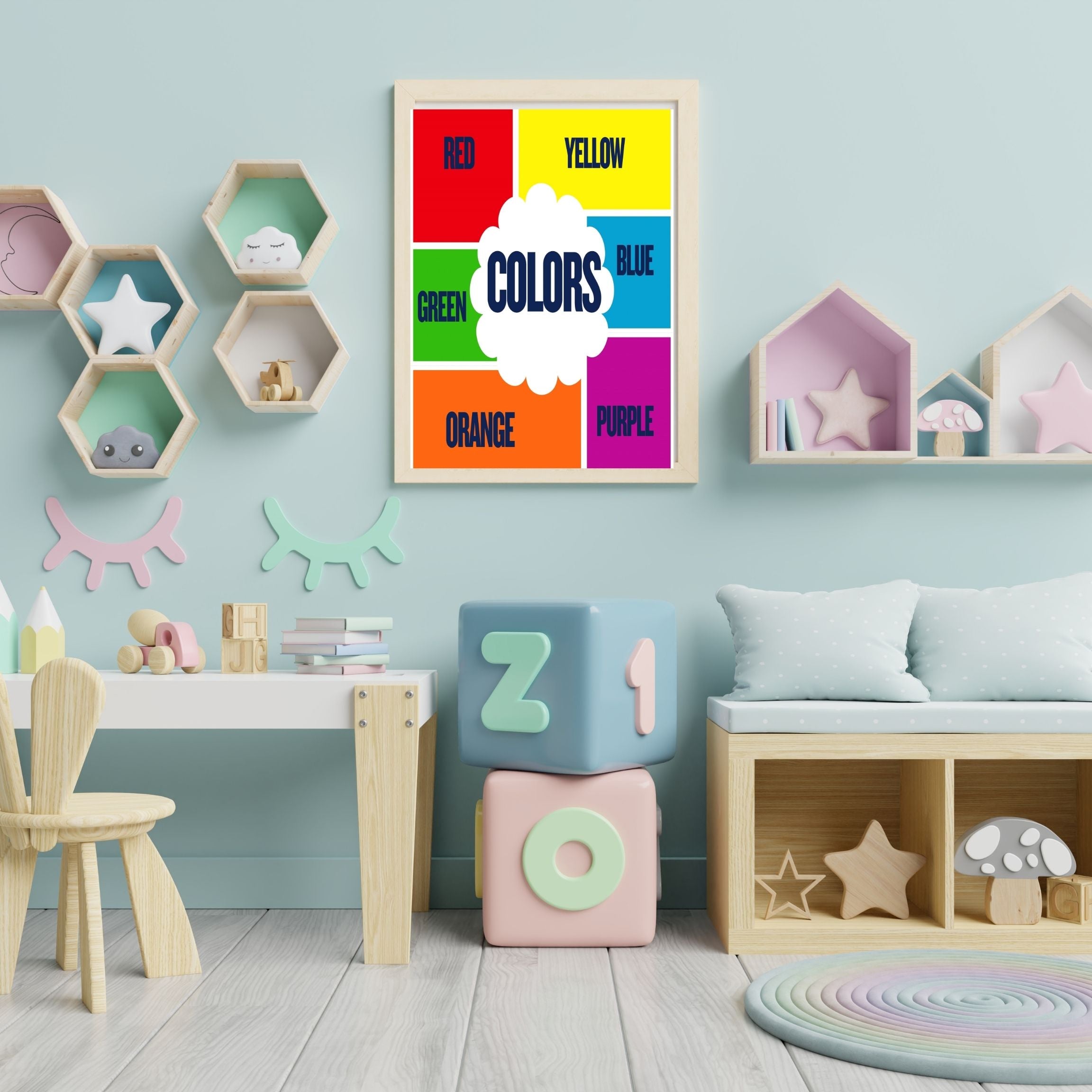 Learn Colors Wall Art for Kids | Educational Nursery Decor | Preschool Color Recognition Poster | Kids Printable Learning Art|ke3-13