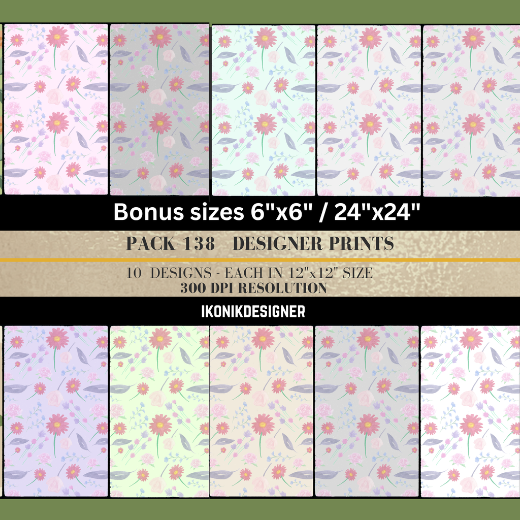 Floral Seamless Pattern Bundle, Botanical Digital Paper Pack, Flower Repeat Backgrounds, Printable Scrapbook Paper, Fabric Design|138