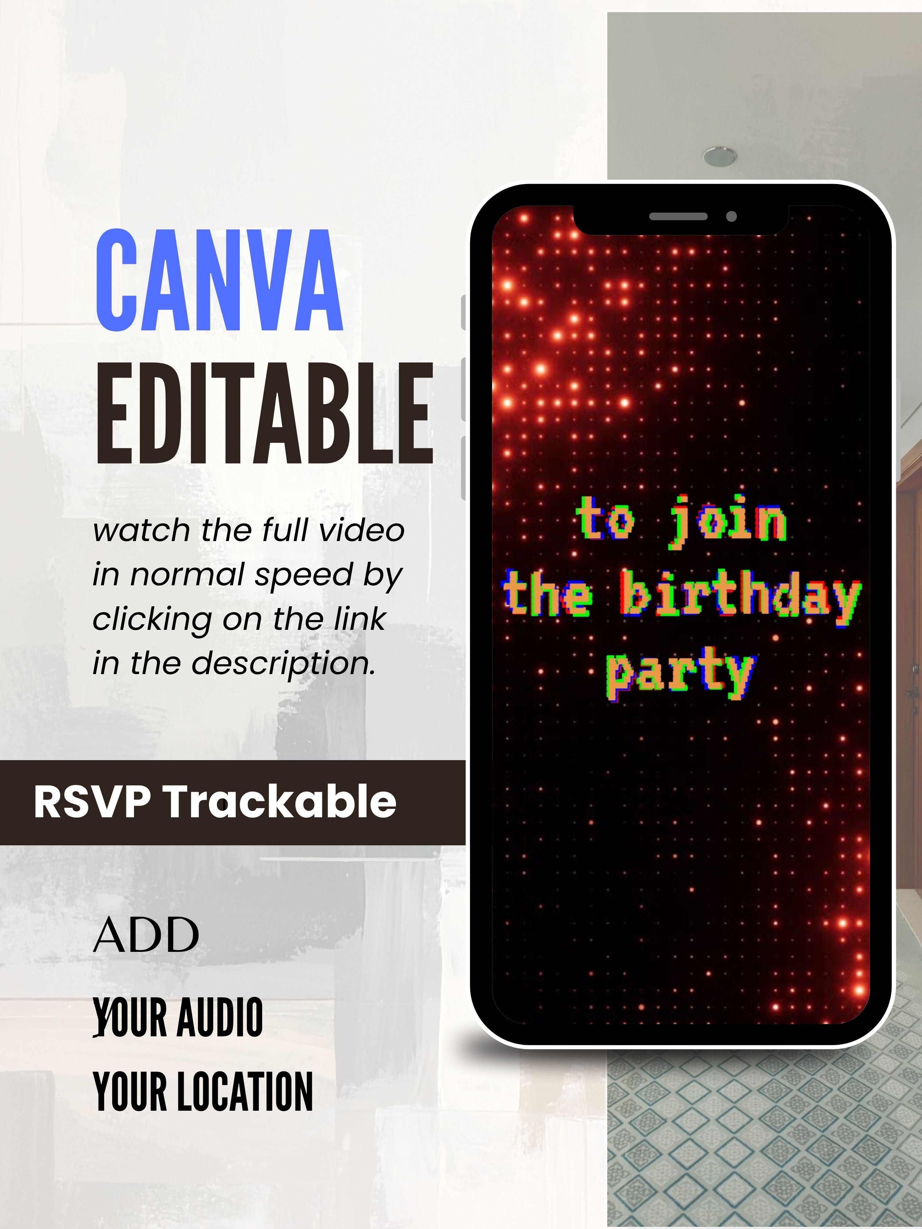commercial use NEON Birthday Invitation Video | Editable Canva pro Template | Glow Party Invite | Digital Download|ki52c