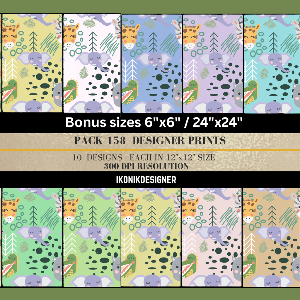 White Lavender Scandi Safari Face Animals Kids Seamless Pattern Bundle 10 Colourways - Digital Paper Giraffe Elephant Zebra Rhino Crocodile Teal Circles Scandi Nursery Personal Use