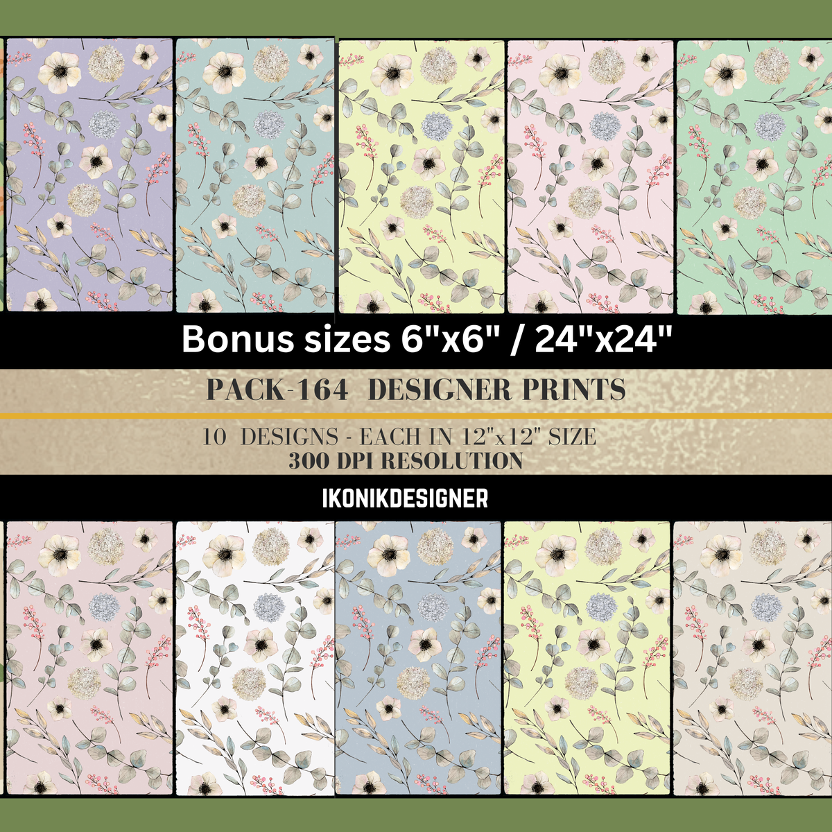 Blush Pink Anemone Hydrangea Eucalyptus Watercolour Botanical Seamless Pattern Bundle 10 Colourways - Digital Paper White Anemone Blue Hydrangea Berry Sprigs Bridal Fabric Personal Use