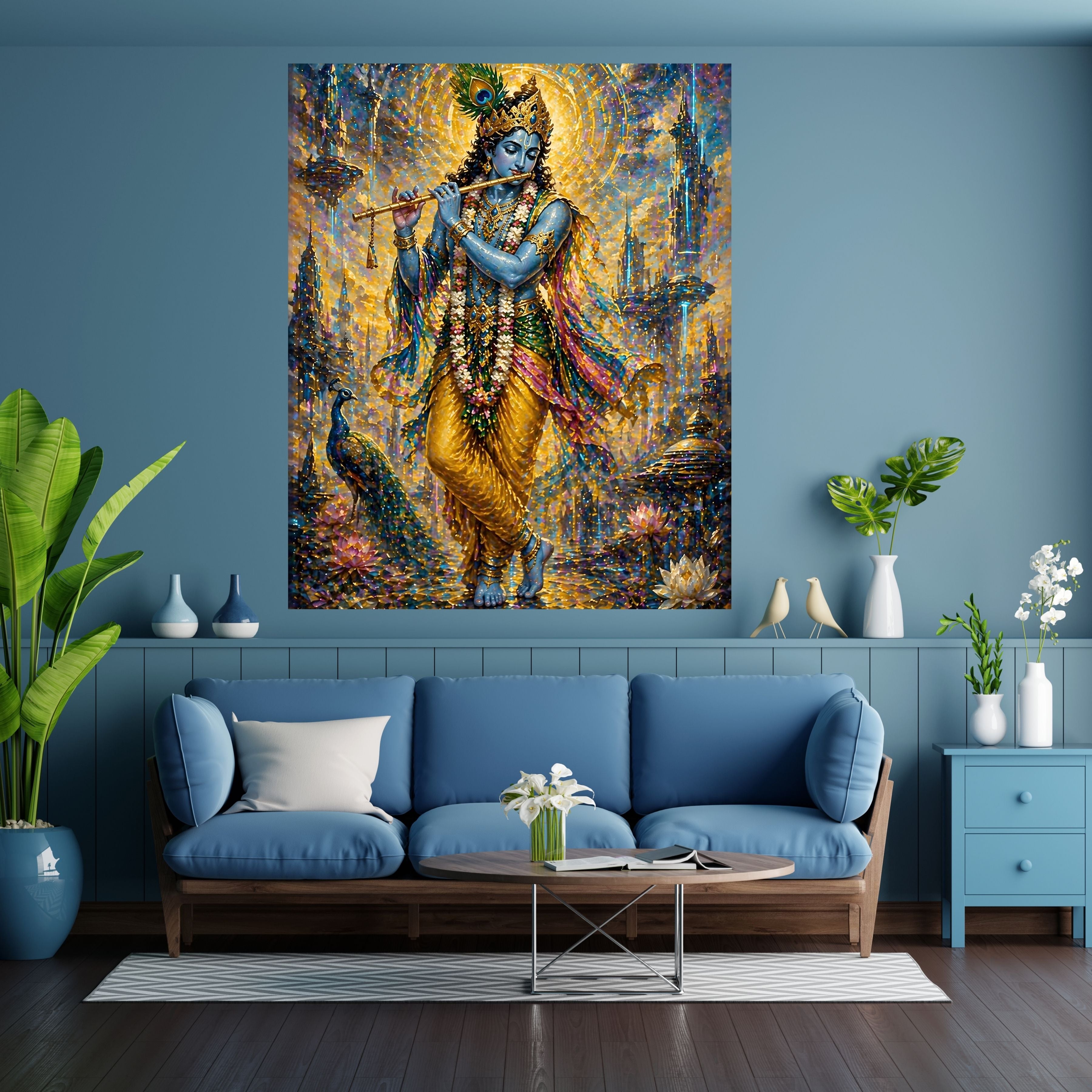 Lord Krishna Wall Art Printable, Krishna Digital Download, Hindu Wall Decor, Spiritual Home Decor, Pooja Room Art, Krishna Poster, Temple Artwork|sp69