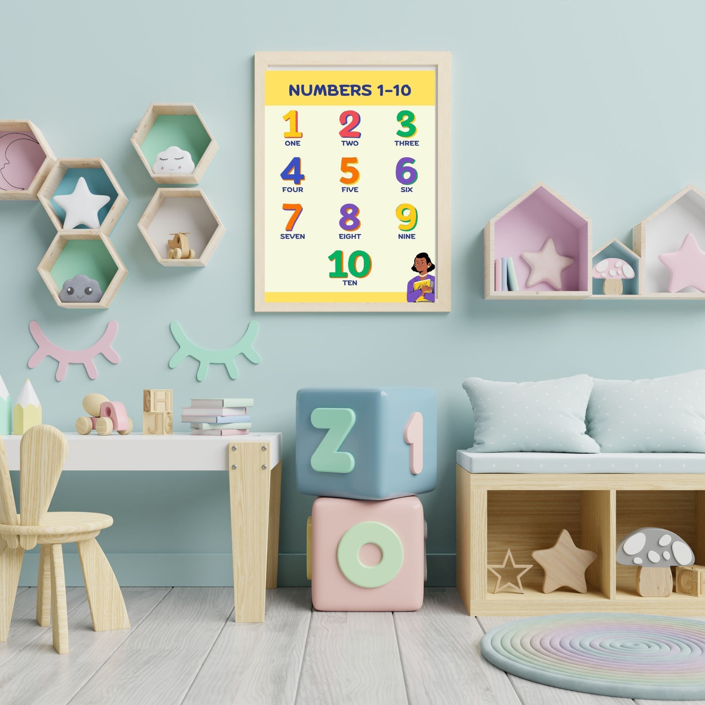 Number Wall Art for Kids 11+ sizes, Counting Poster Printable, Educational Nursery Decor, Preschool Learning Print, Math Wall Art, Digital Download|ke2-10