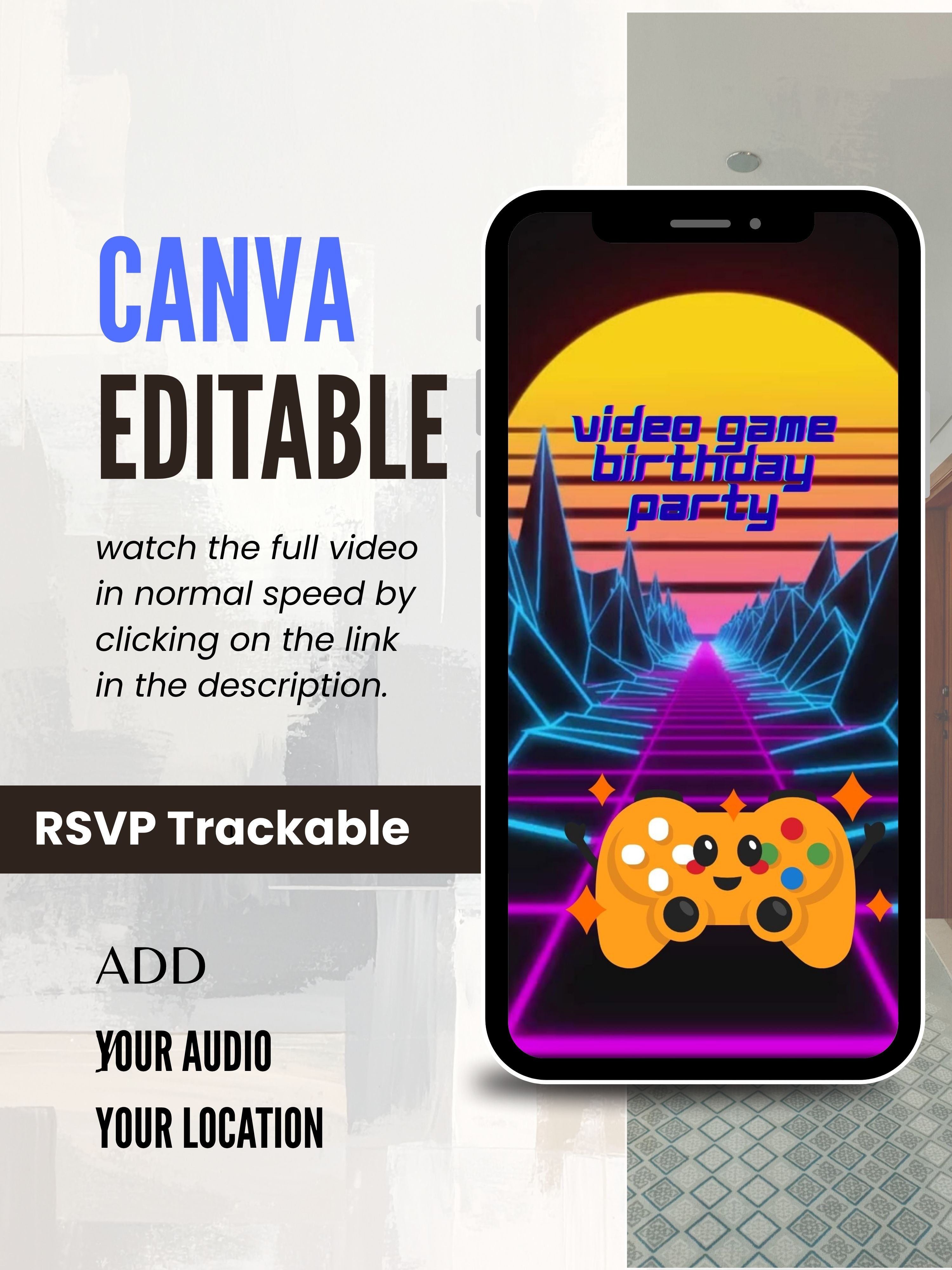 commercial use VIDEO GAME kids Editable Birthday Video Invitation | Canva pro Gamer Birthday Invite | Kids Gaming Party Template | Photo, Music, QR Code | Instant Download| ki54c