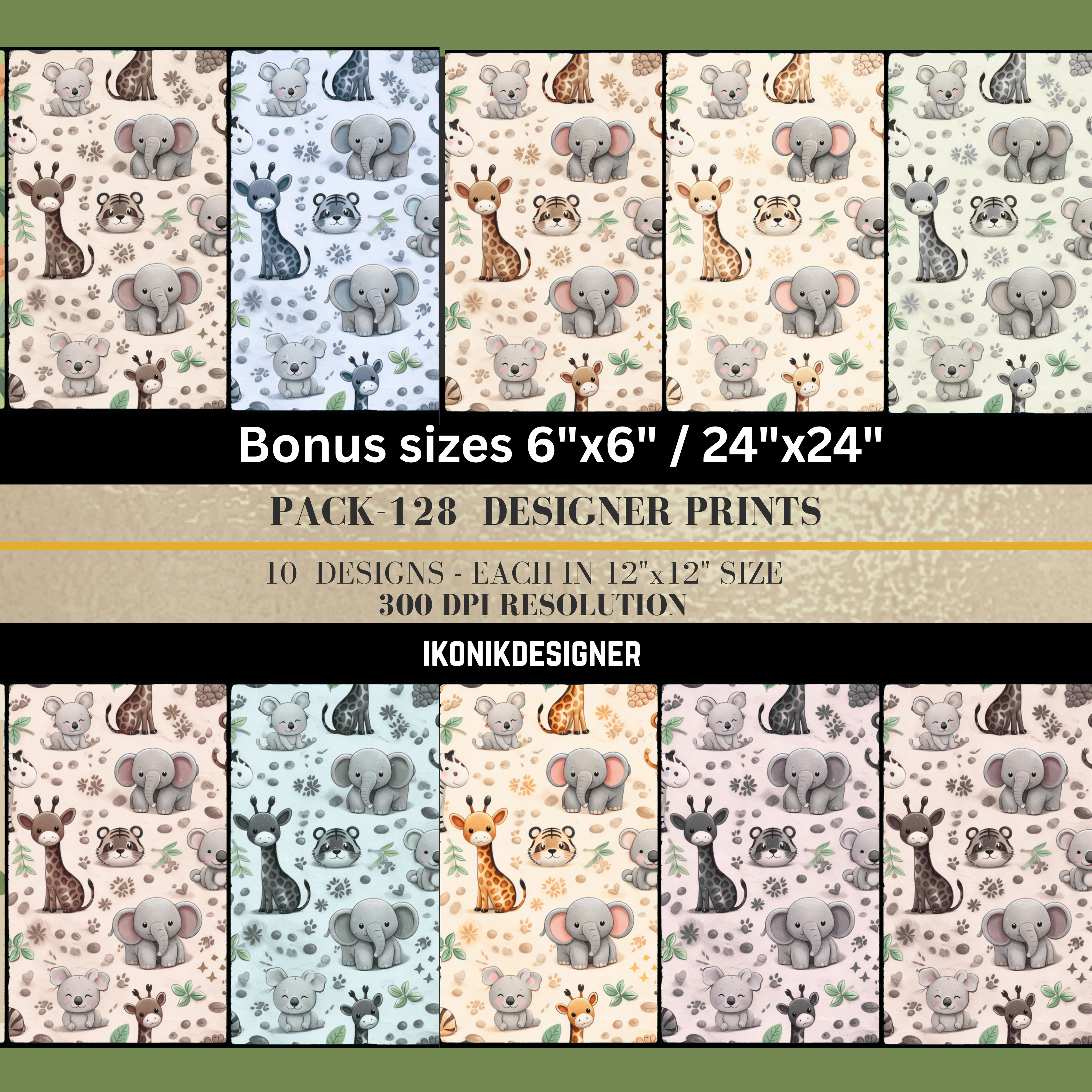Kids Seamless Animal Pattern Bundle, Cute Cartoon Animals Digital Paper, Nursery Backgrounds, Baby Pattern, Printable Scrapbook Paper Pack|128