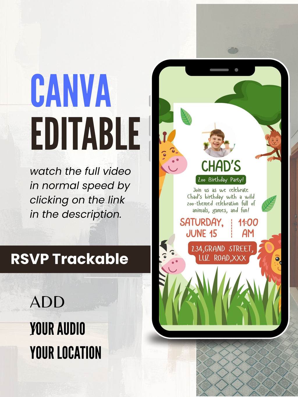commercial use ANIMAL THEME Birthday Invitation Video | Editable Canva pro Template | Kids Party Invite | ki23c