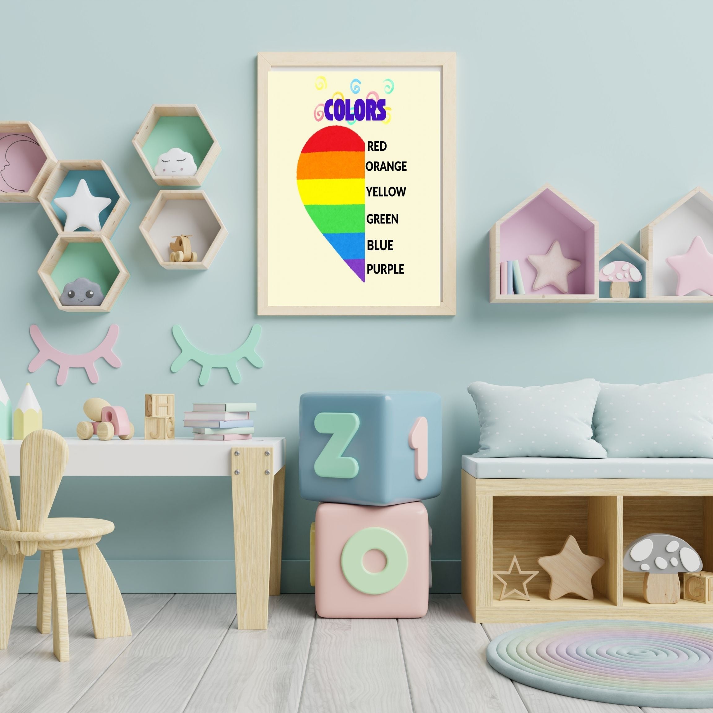 Learn Colors Wall Art for Kids | Educational Nursery Decor | Preschool Color Recognition Poster | Kids Printable Learning Art|ke3-14