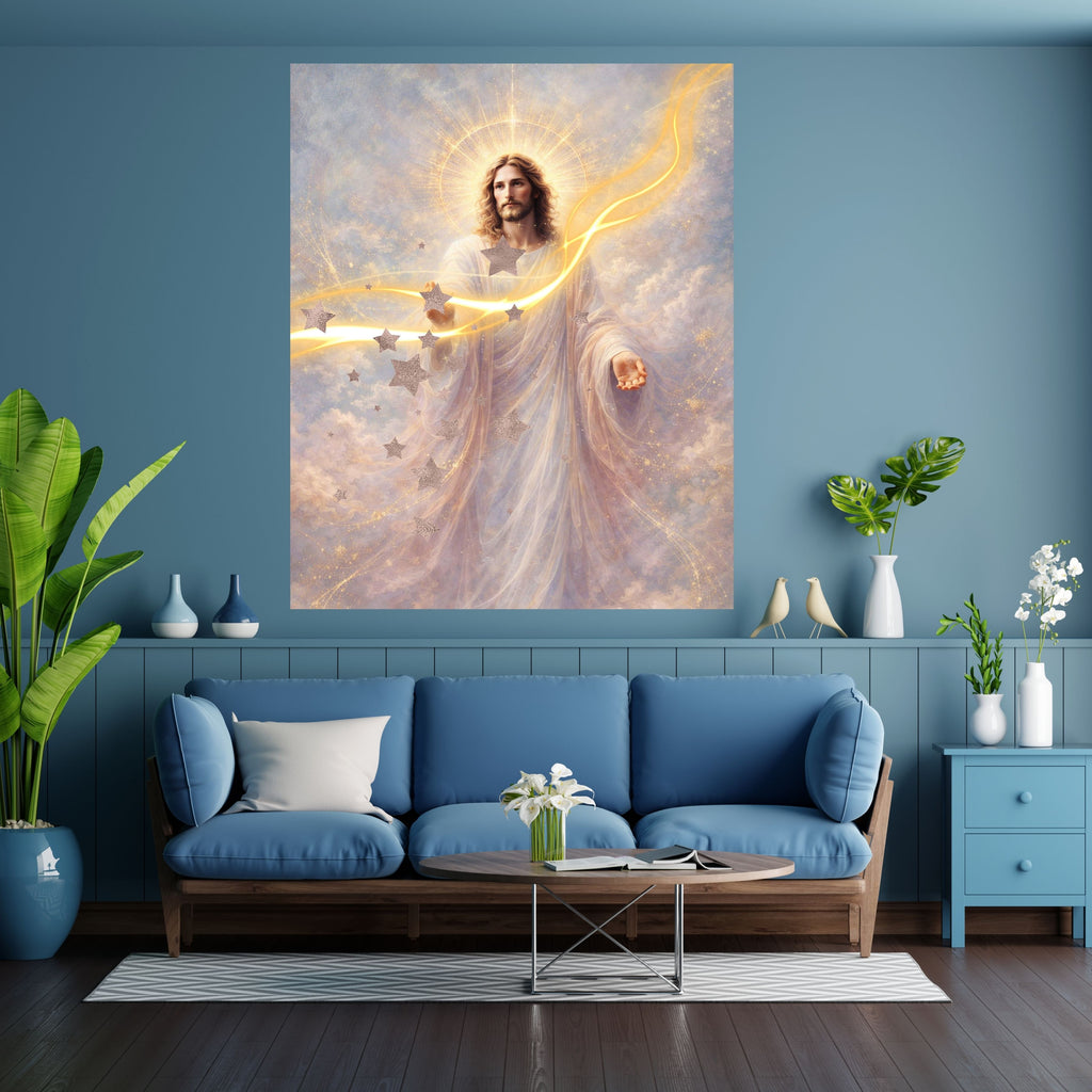 Jesus Morning Star Printable Commercial Use | Cosmic Christ Silver Stars Golden Lightning Resell License | POD Star Creator Celestial Etsy Bundle