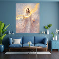 Jesus Morning Star Wall Art Printable | Cosmic Christ Silver Stars Golden Lightning Stream Halo Print | Star Creator Divine Light Christian Decor