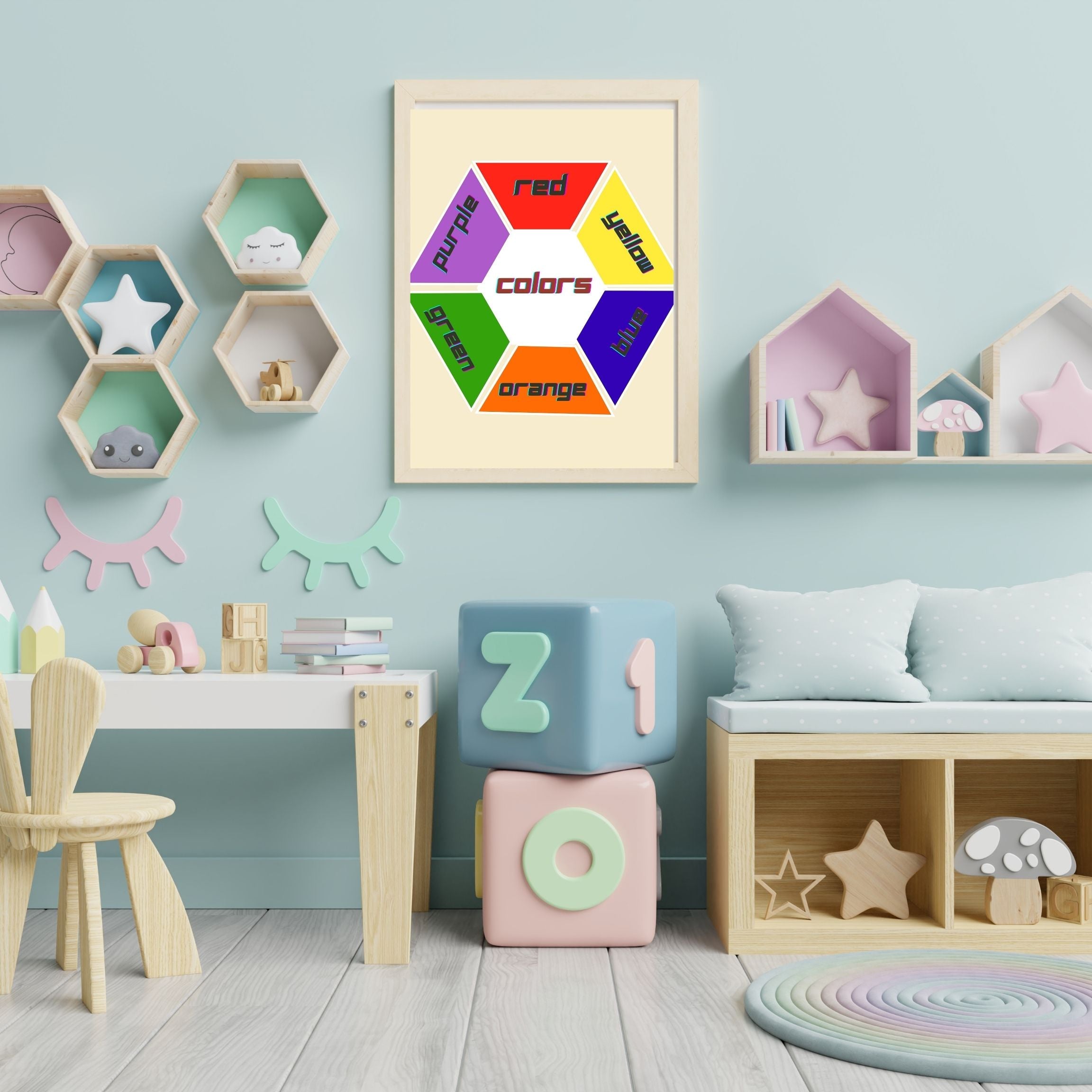Learn Colors Wall Art for Kids | Educational Nursery Decor | Preschool Color Recognition Poster | Kids Printable Learning Art|ke3-3