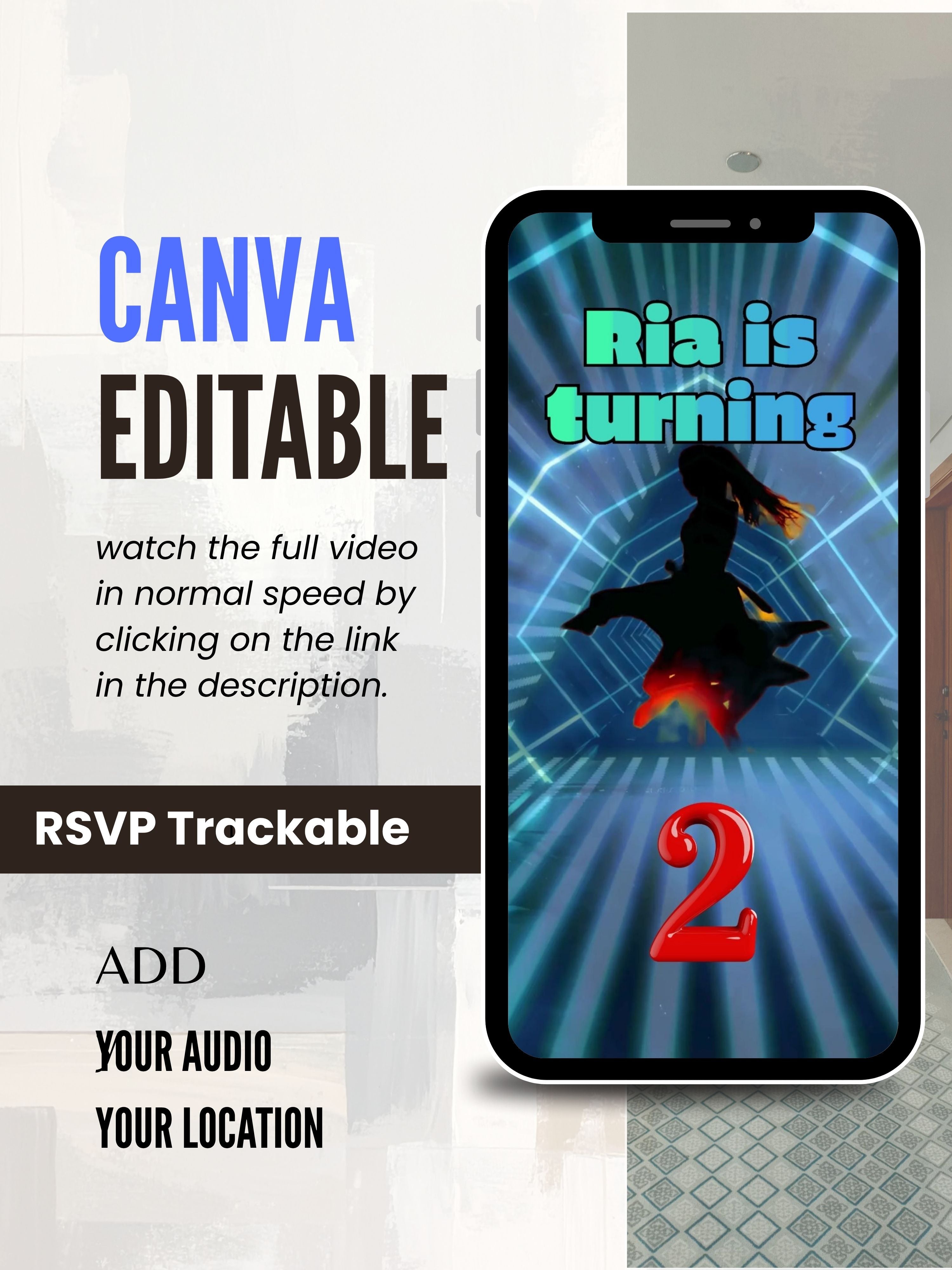 commercial use DANCE Birthday Invitation Video | Editable Canva pro Template | Kids Party Invite | Digital Download|ki45c
