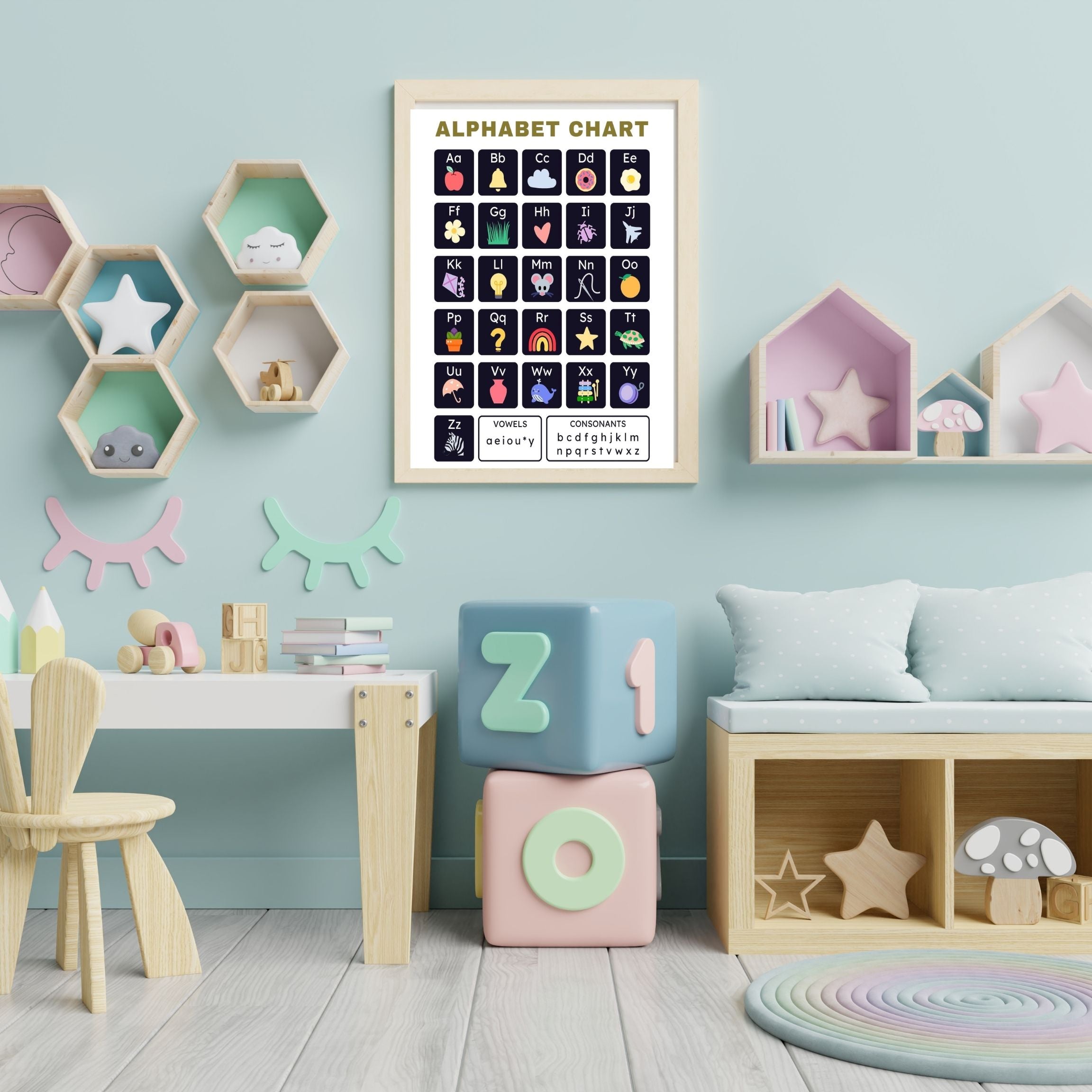Alphabet Wall Art Printable, ABC Learning Poster, Kids Educational Decor, Nursery Wall Art, Preschool Classroom Print, Homeschool Decor, Digital Download|ke1-14