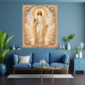 Jesus Walking Toward You Wall Art Printable | Full Body Approaching Portrait Baroque Gold Floral Frame Peach Cloud Sky Reflective Floor | Christian Faith Come Follow Me Decor